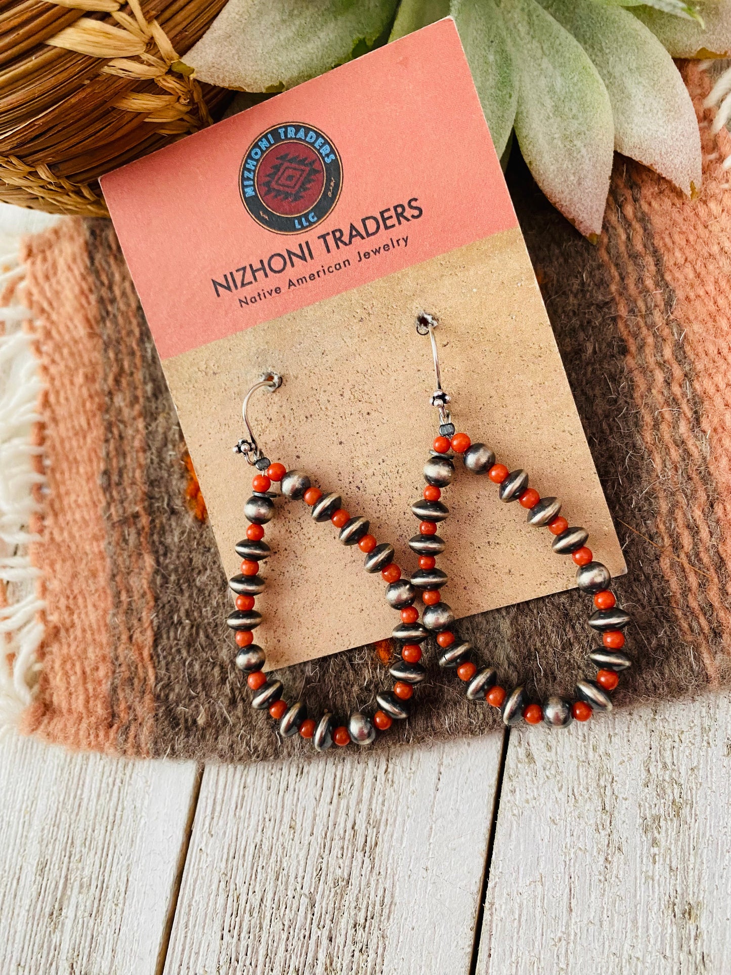 Handmade Coral And Sterling Silver Beaded Dangle Earrings