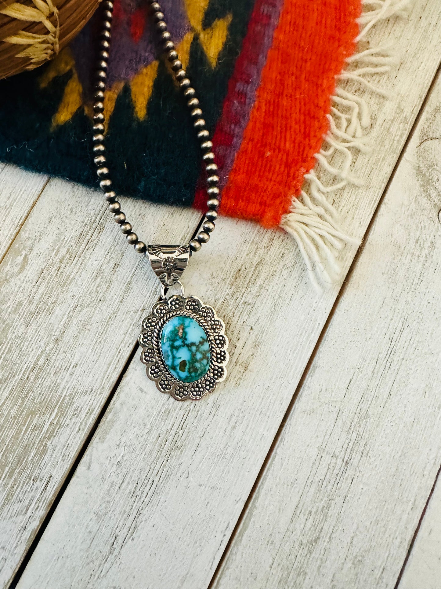 Handmade Sterling Silver & Kingman Turquoise Pendant