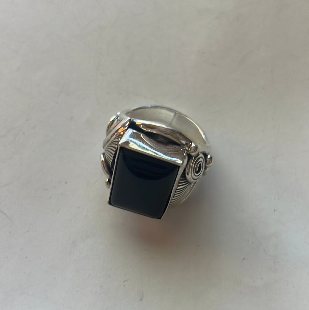 Navajo Sterling Silver & Black Onyx Rectangluar Ring Size 9