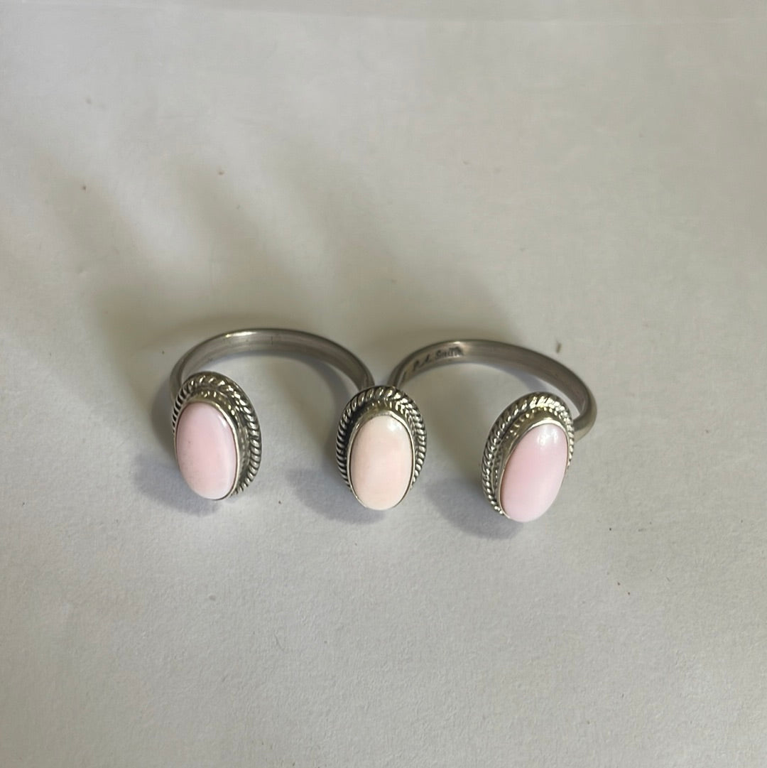 “The Triple Threat” Navajo Pink Conch And Sterling Silver Adjustable Ring Signed P.A Smith