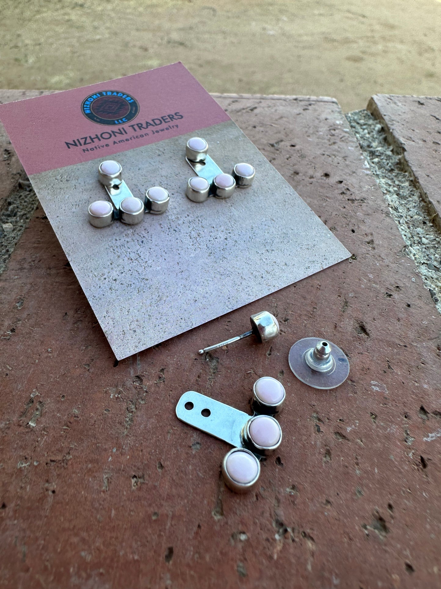 Navajo Sterling Silver & Pink Conch Ear Jacket Earrings