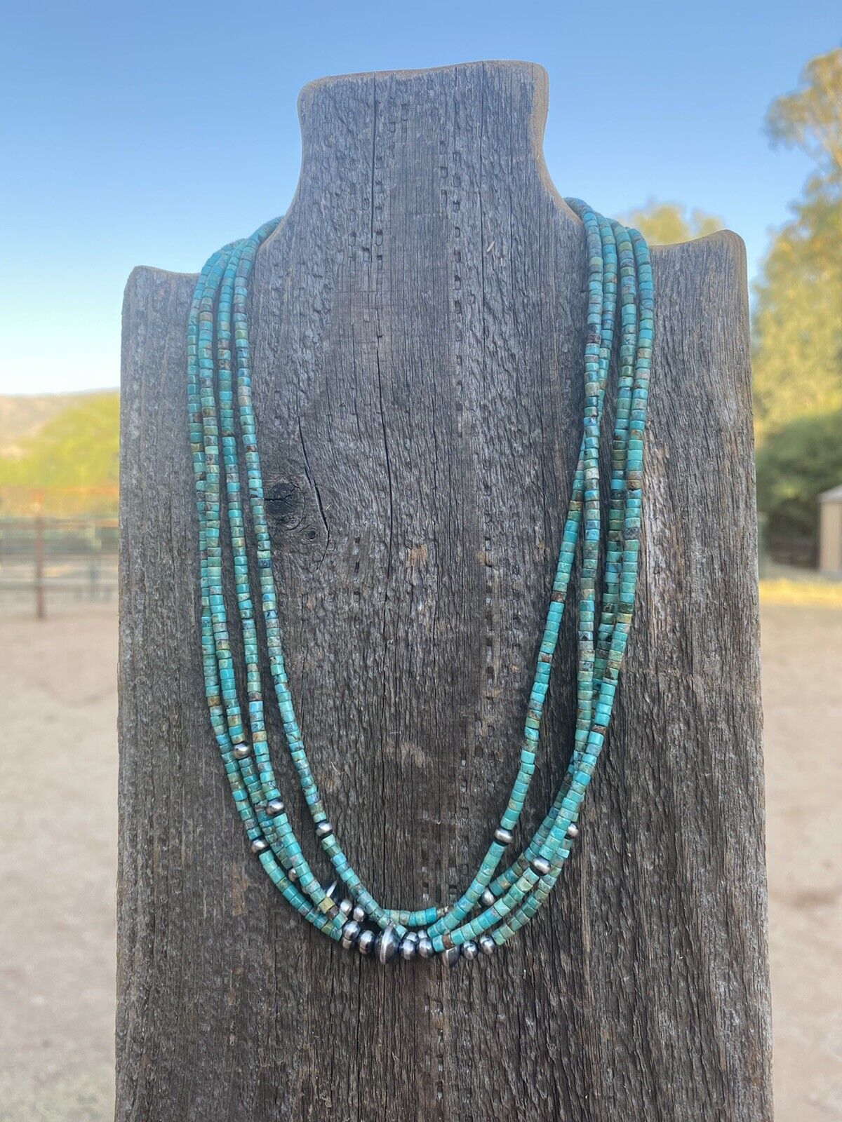Navajo Turquoise Sterling Silver Pearl Beaded 17” Necklace 4mm