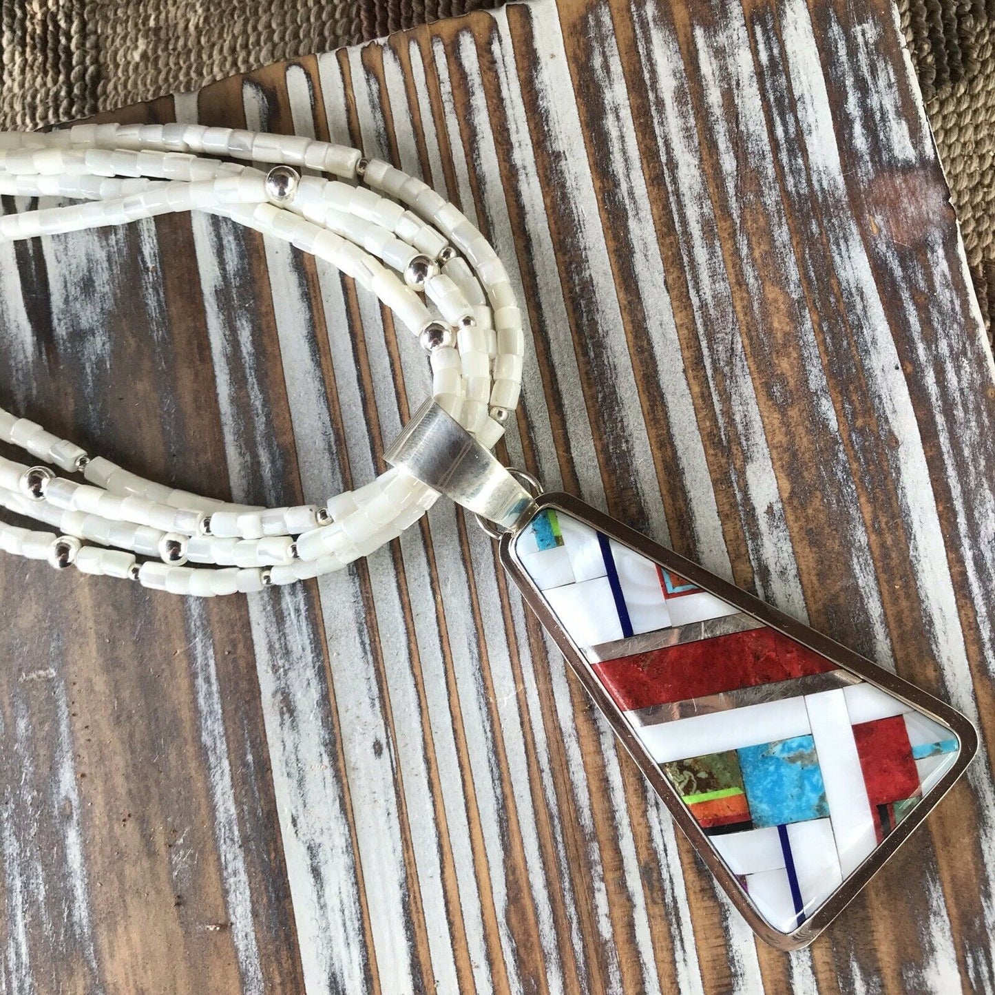 Daniel Coriz Mother Of Pearl Beaded Inlay Necklace
