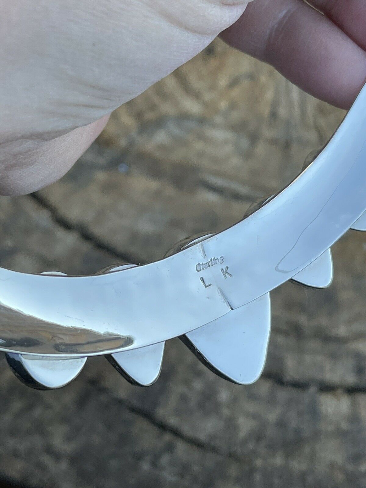 Navajo Sterling Silver White Buffalo 5 Stone Choker Necklace Signed