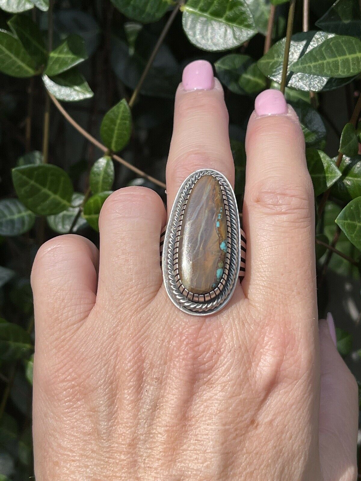 Navajo Southwest Ribbon Turquoise & Sterling Silver Spider Ring Size 10 Signed