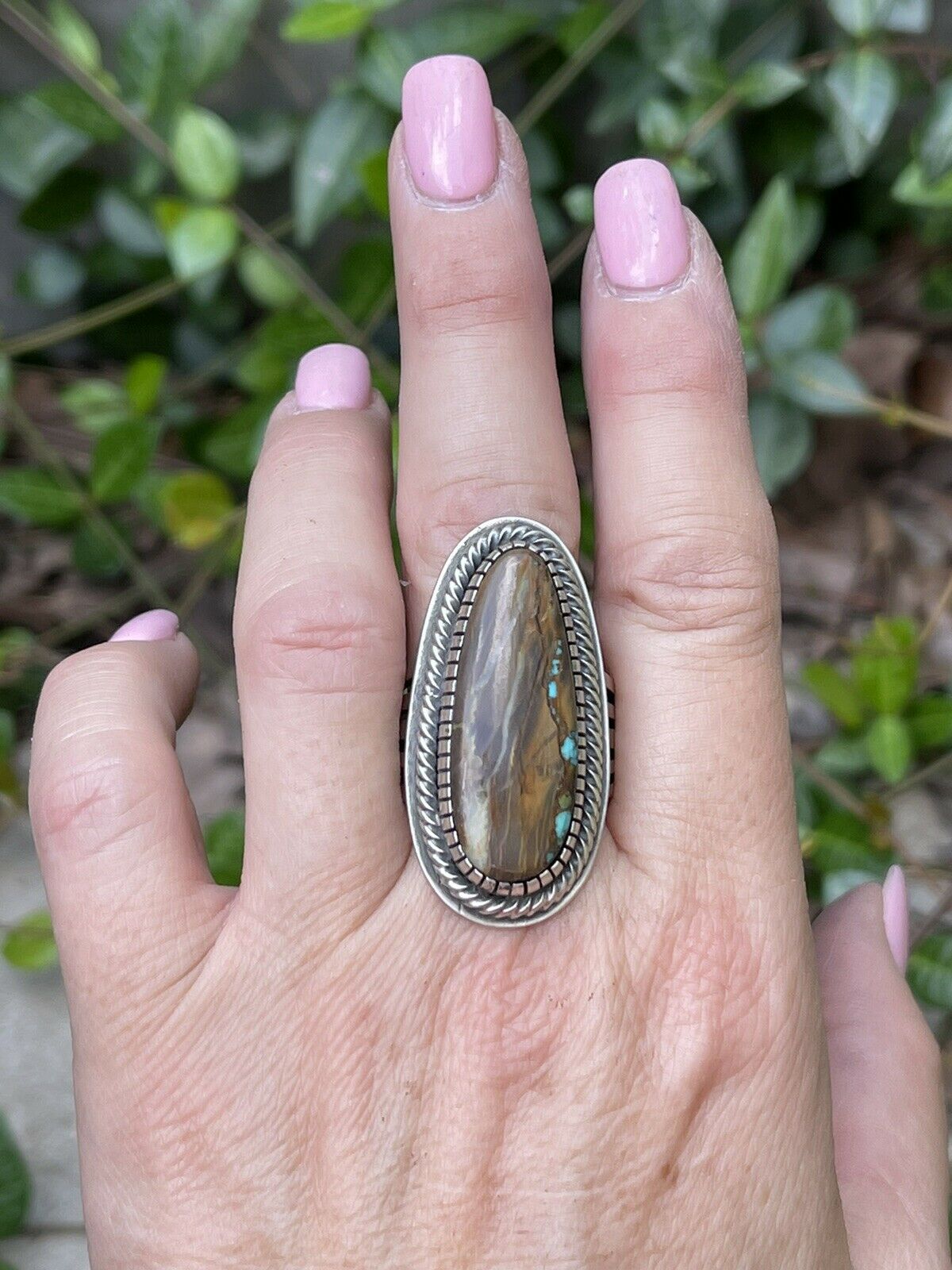 Navajo Southwest Ribbon Turquoise & Sterling Silver Spider Ring Size 10 Signed