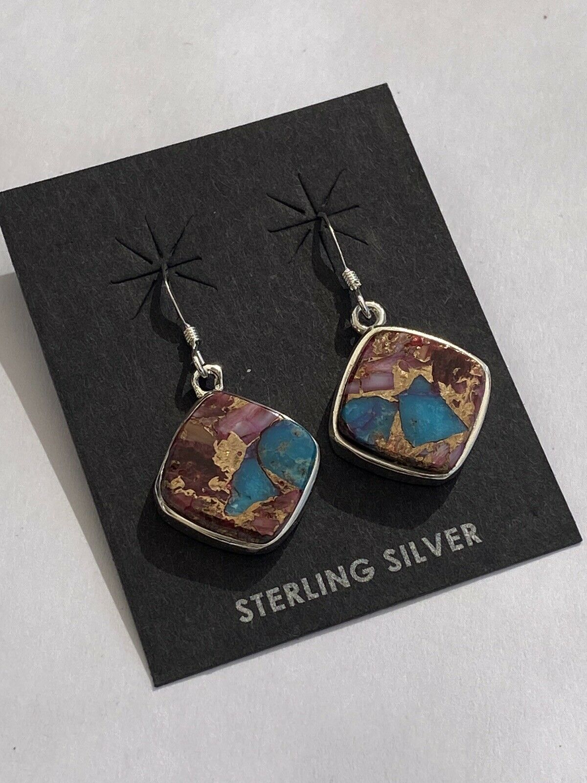 Navajo Pink Dream Mohave & Sterling Square Delight Dangle Earrings