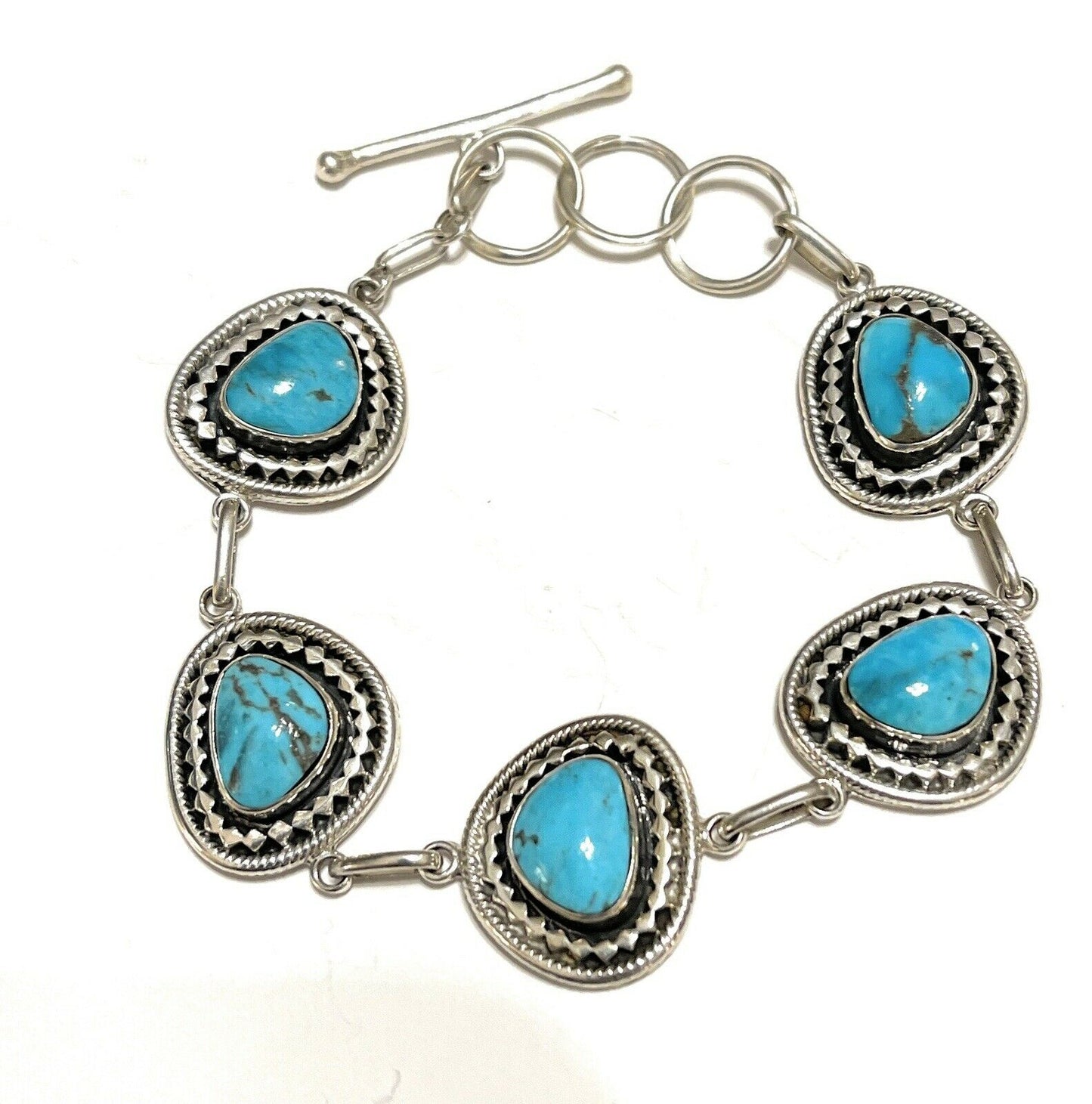 Navajo Sweet Kingman Turquoise & Sterling Silver Twist Link Bracelet