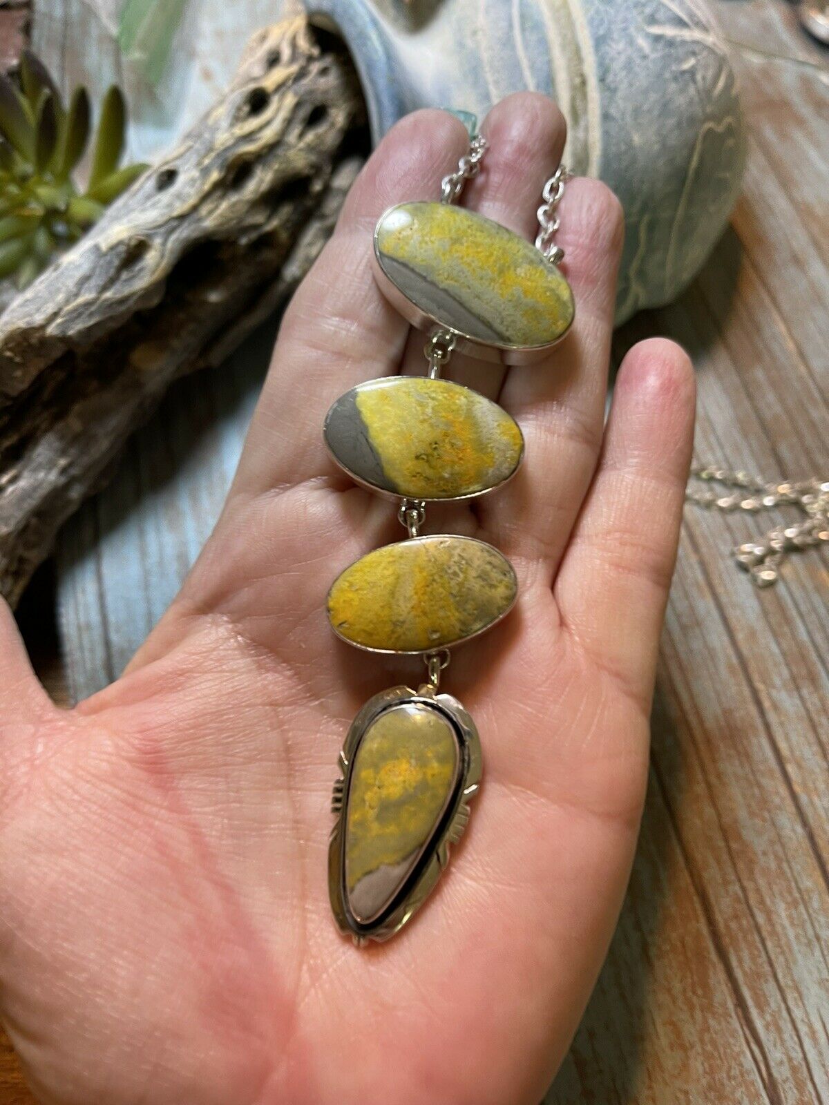 Navajo Bumblebee & Sterling Silver Lariat Necklace