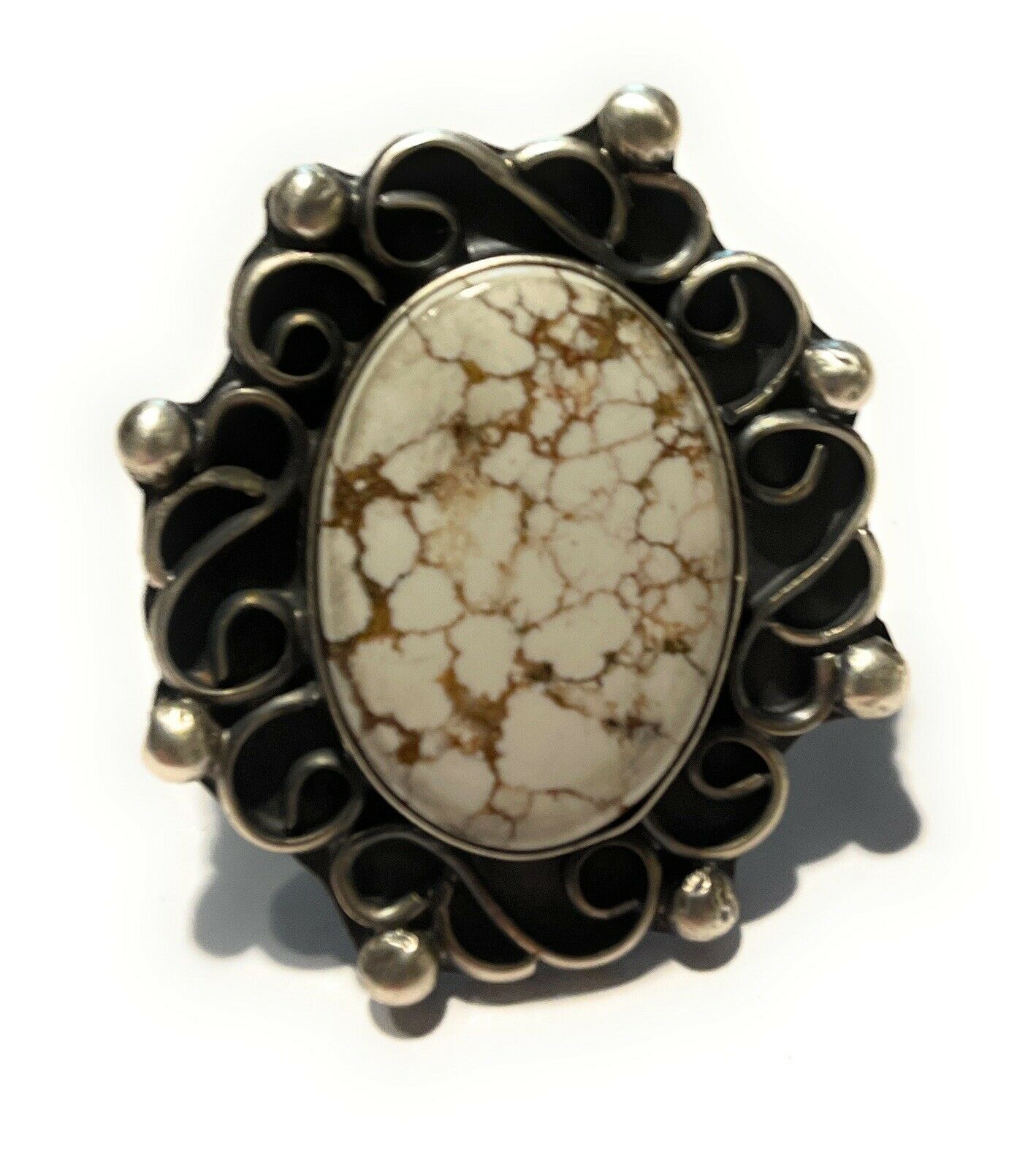 Navajo Swirl Statement Sterling Silver Wild Horse Oval Ring Sz 6