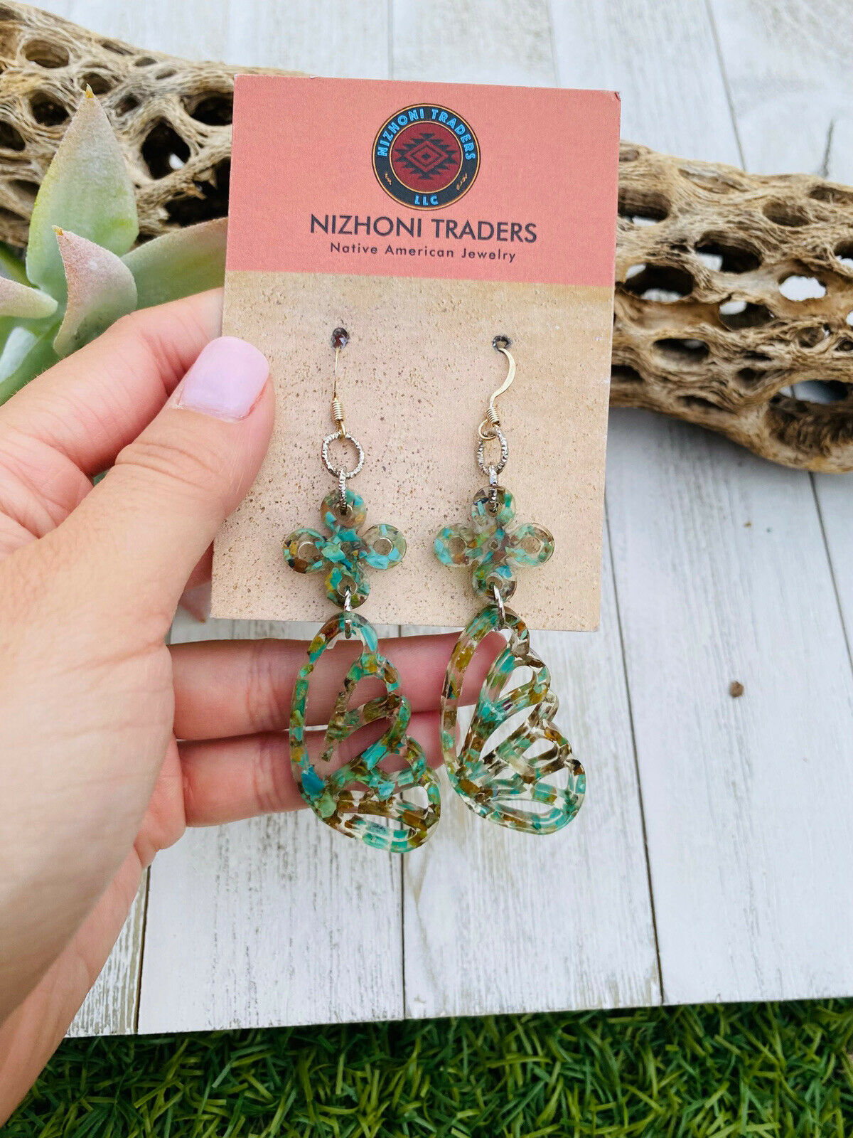Navajo Turquoise & Resin Butterfly Wing Dangle Earrings
