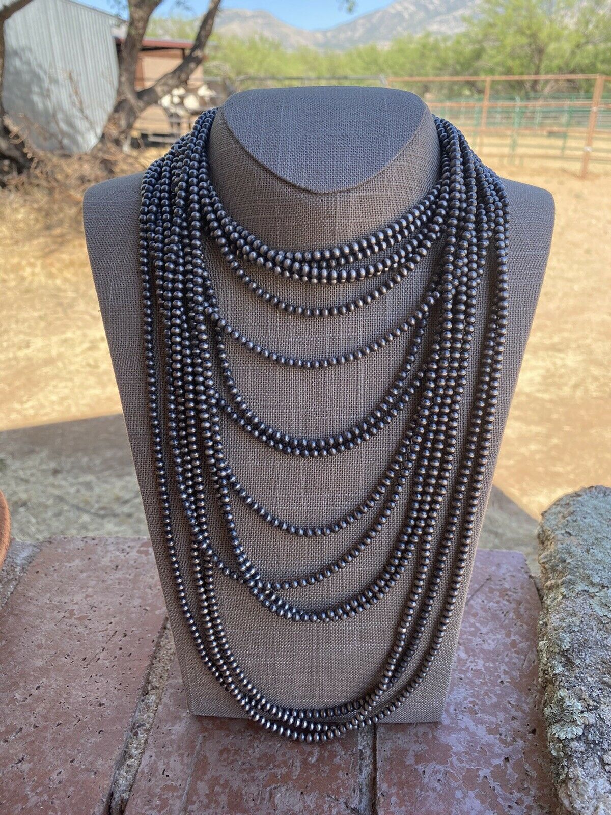 Sterling Silver Navajo Style Pearls Necklaces 4mm