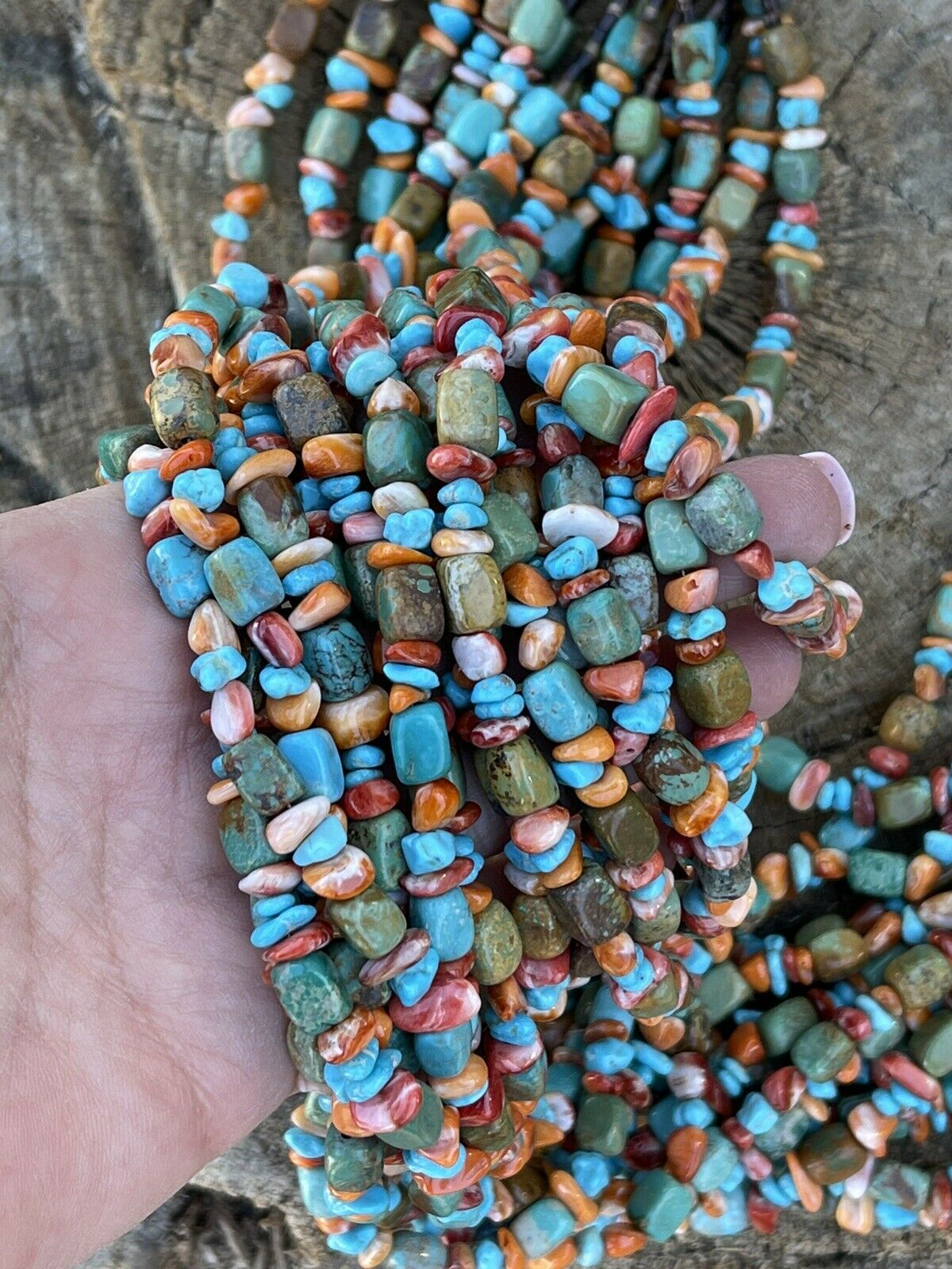 Navajo Turquoise Multi Stone & Sterling Silver 15 Strand Beaded Necklace