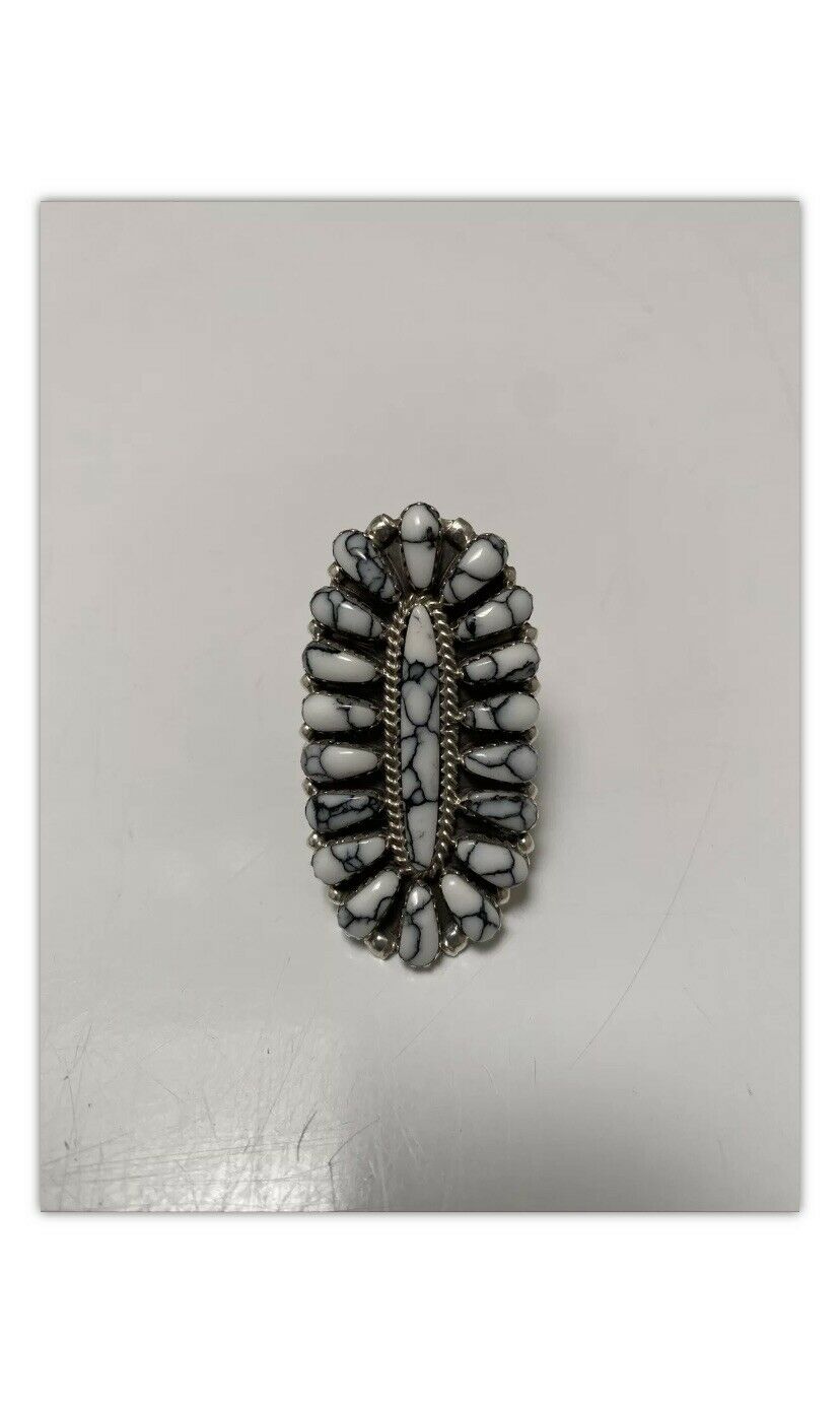 Navajo Sterling Silver and White Buffalo Cluster Ring