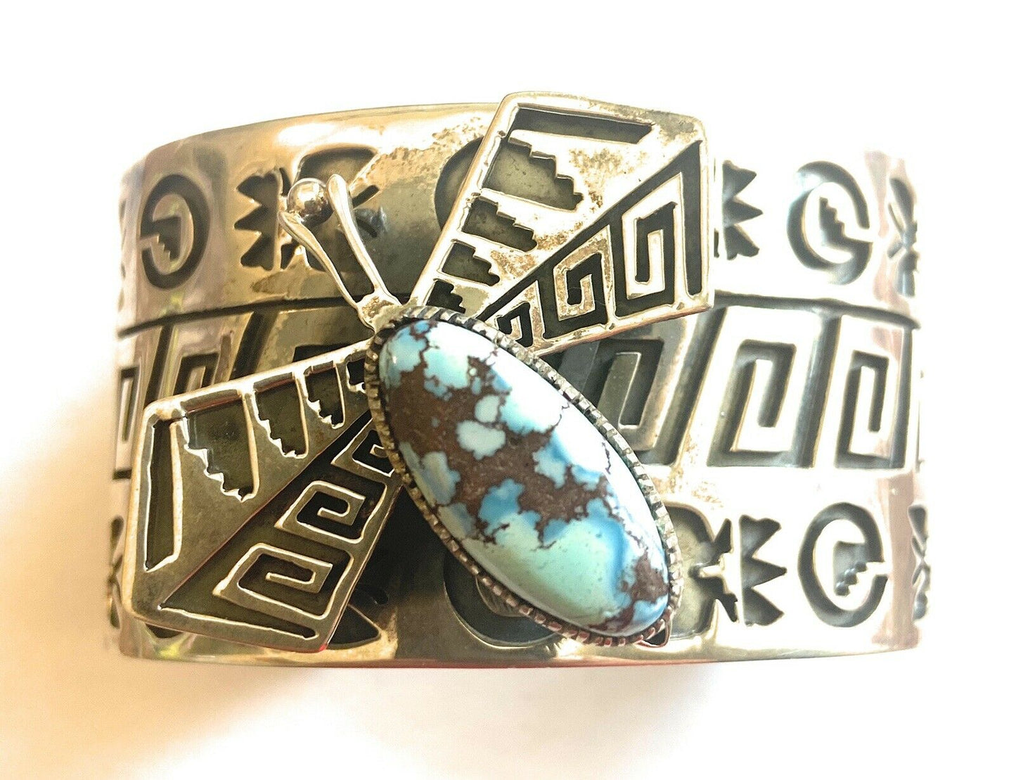 Navajo Sterling Silver & Golden Hills Turquoise Butterfly Cuff Bracelet