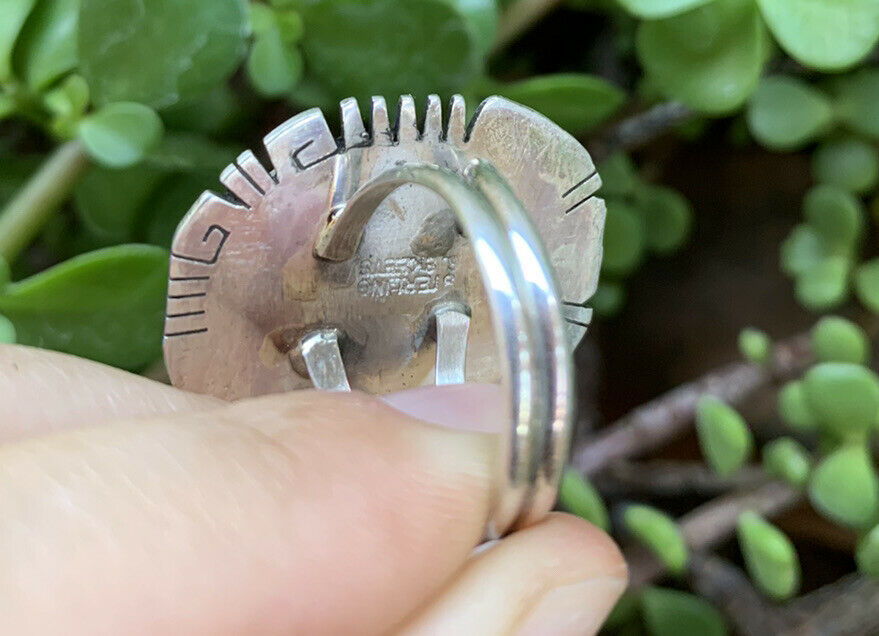 Navajo Kingman Turquoise Stamped Sterling Silver Signed Statement Ring