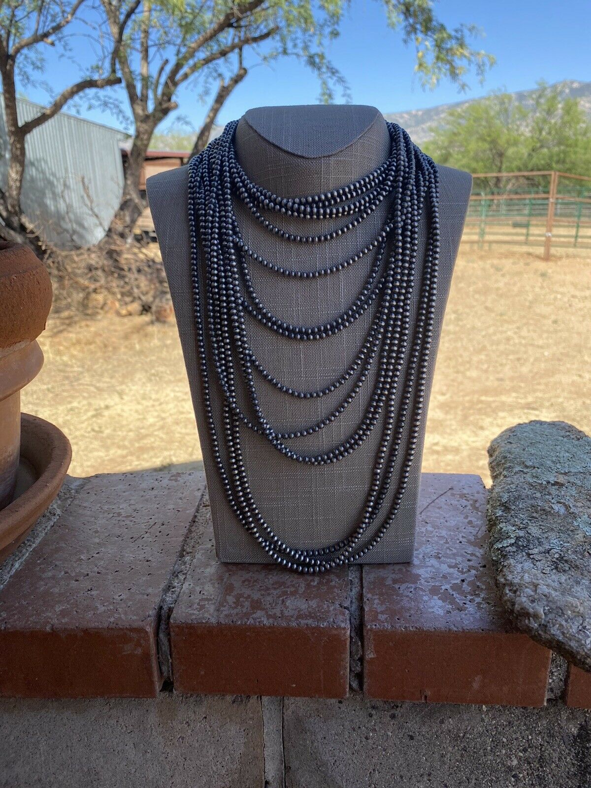 Sterling Silver Navajo Style Pearls Necklaces 4mm