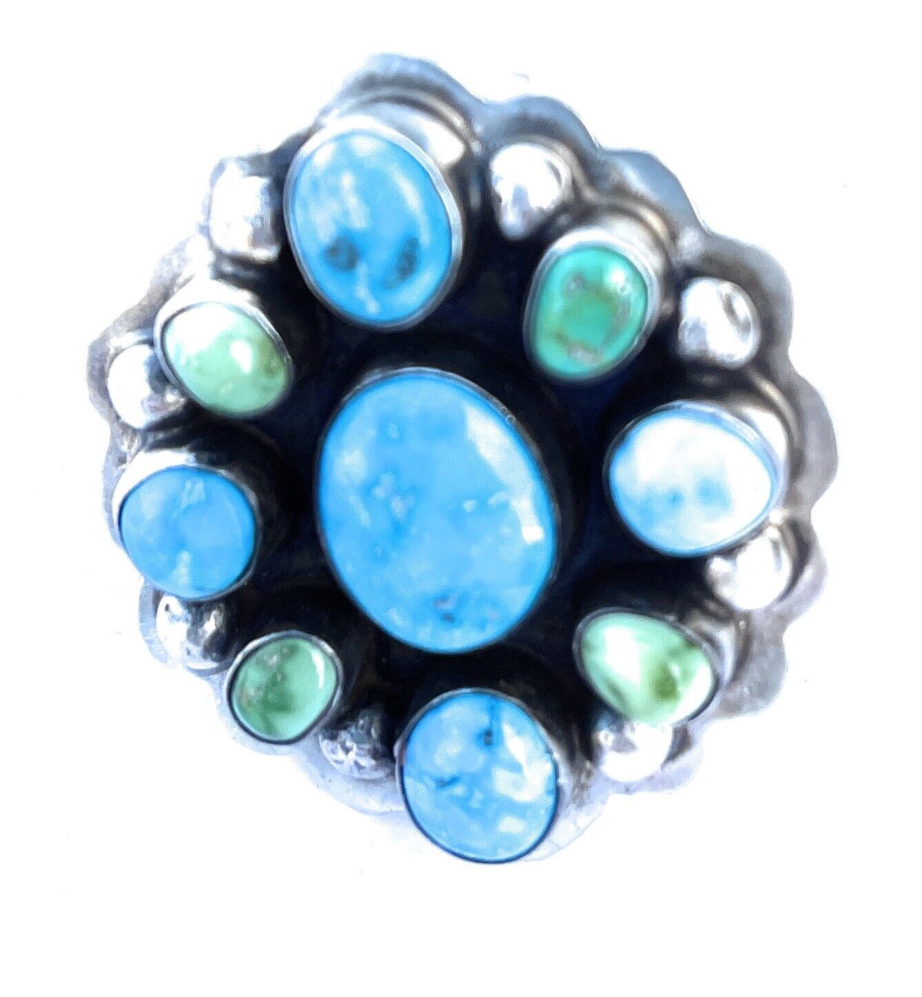 Navajo Sterling Sonoran Gold And Golden Hills Turquoise Cluster Ring Size 8.5