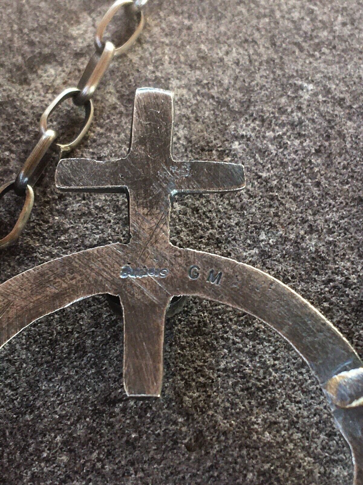 Navajo Turquoise Sterling Silver Naja Cross Necklace Signed