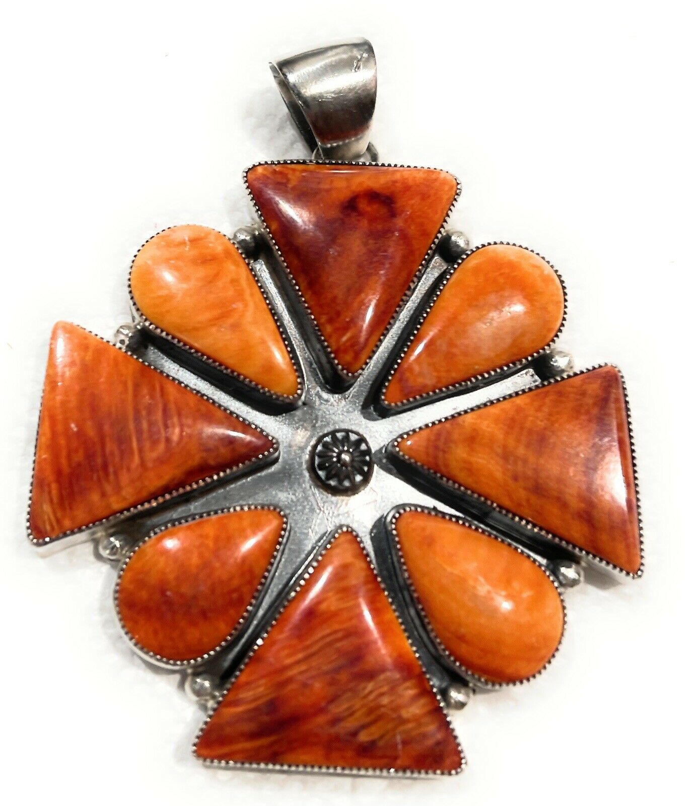 Navajo Sterling Silver Orange Spiny Jumbo Cluster Pendant