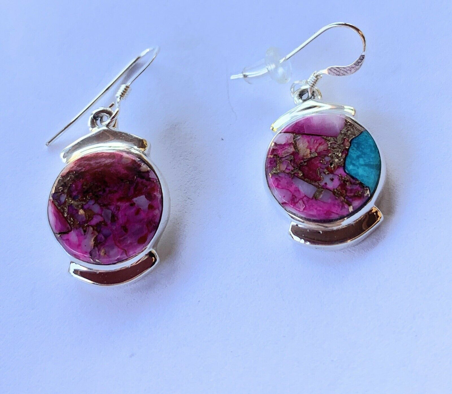 Navajo Pink Dream Mohave Sterling Silver Circle Dangle Earrings