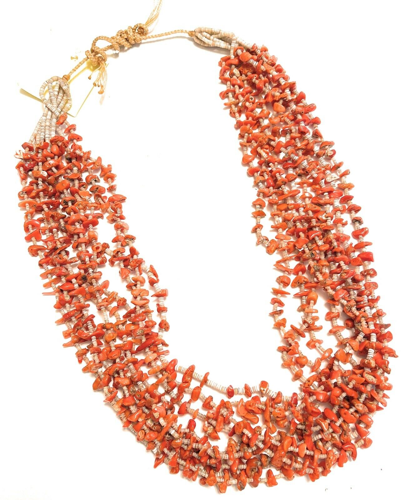 Vintage Old Pawn Navajo Natural Coral Beaded Turquoise & Heishi Necklace