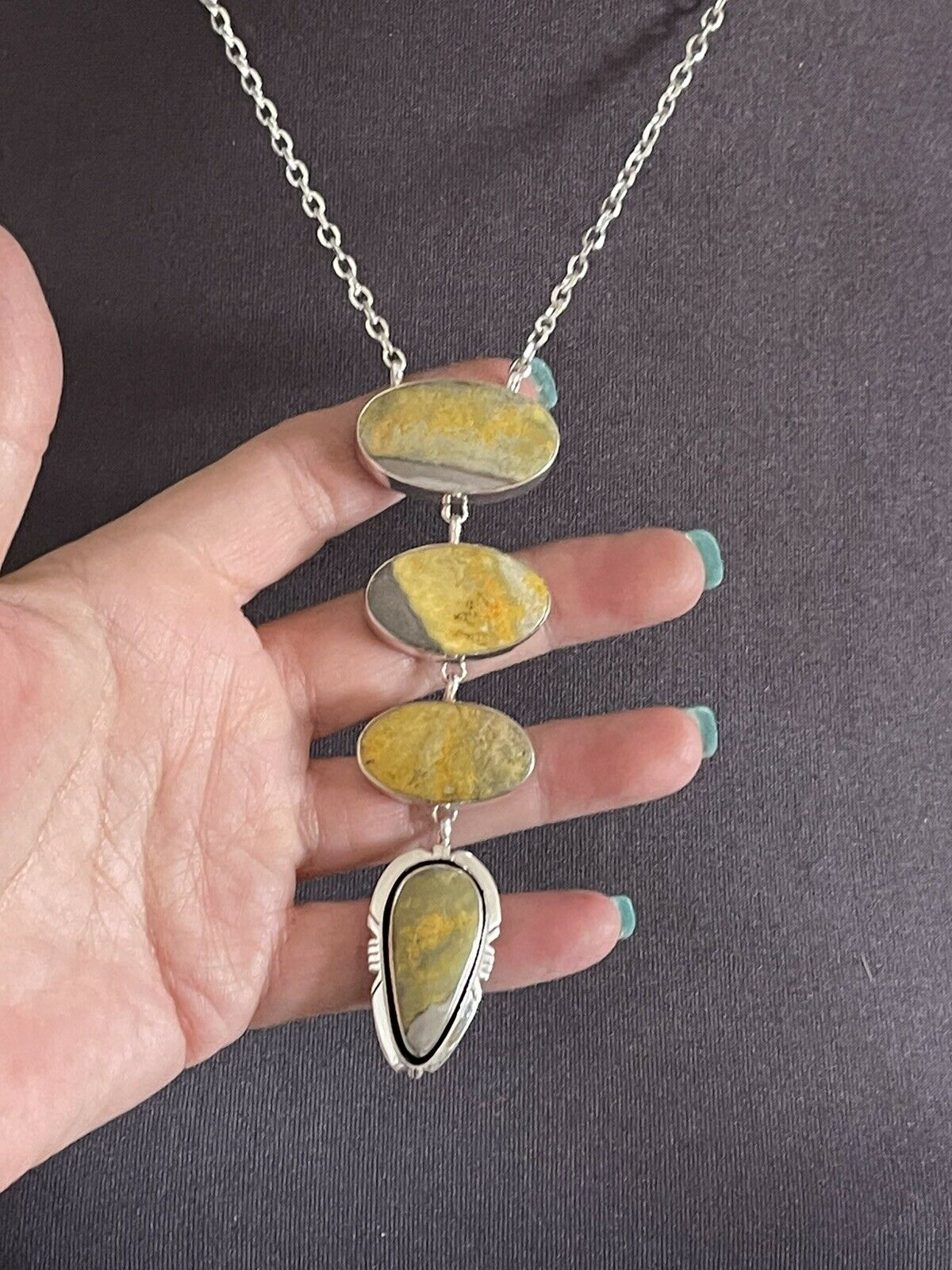 Navajo Bumblebee & Sterling Silver Lariat Necklace