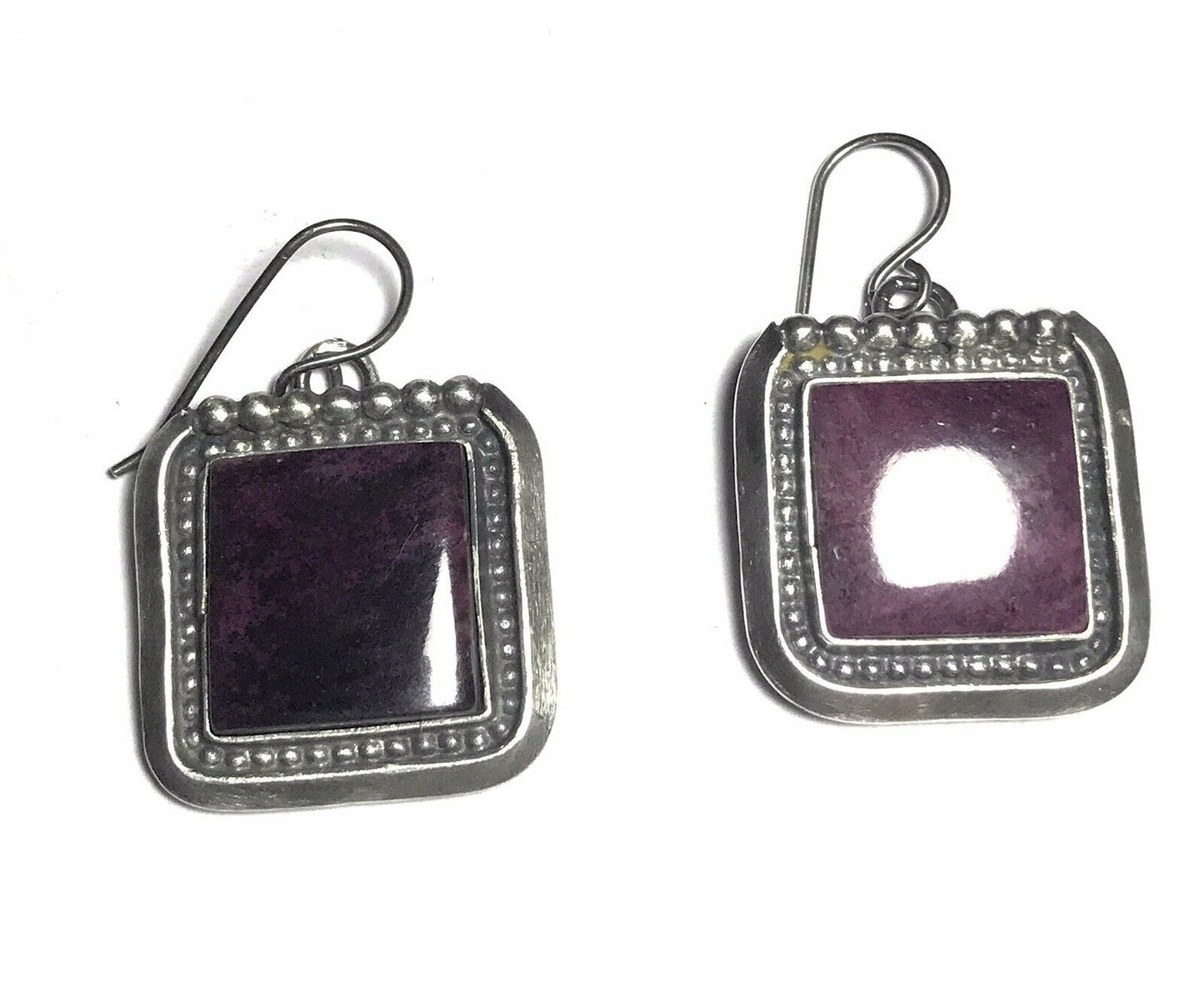 Navajo Sterling Silver Purple Spiny Oyster Dangle Earrings