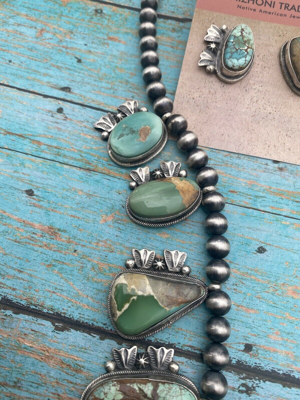 Stunning Navajo Sterling Silver Royston Turquoise Necklace & EarrIng Set