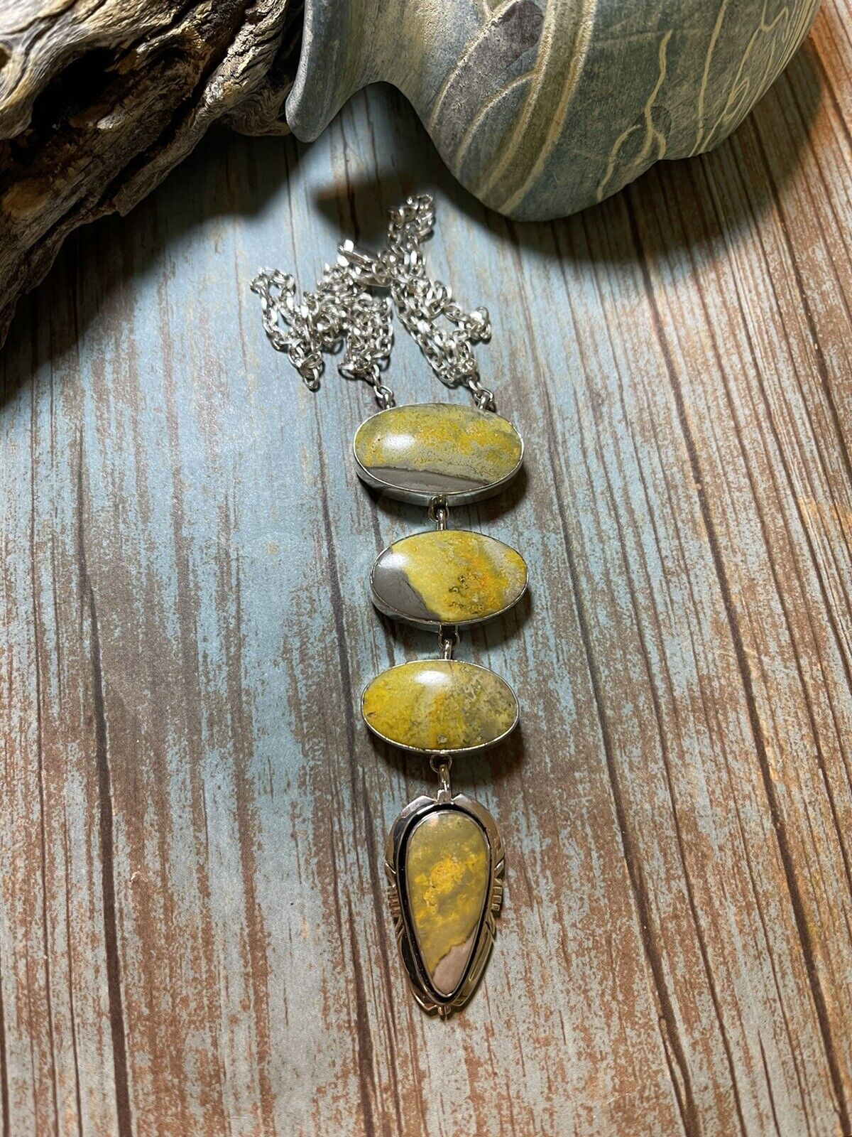 Navajo Bumblebee & Sterling Silver Lariat Necklace