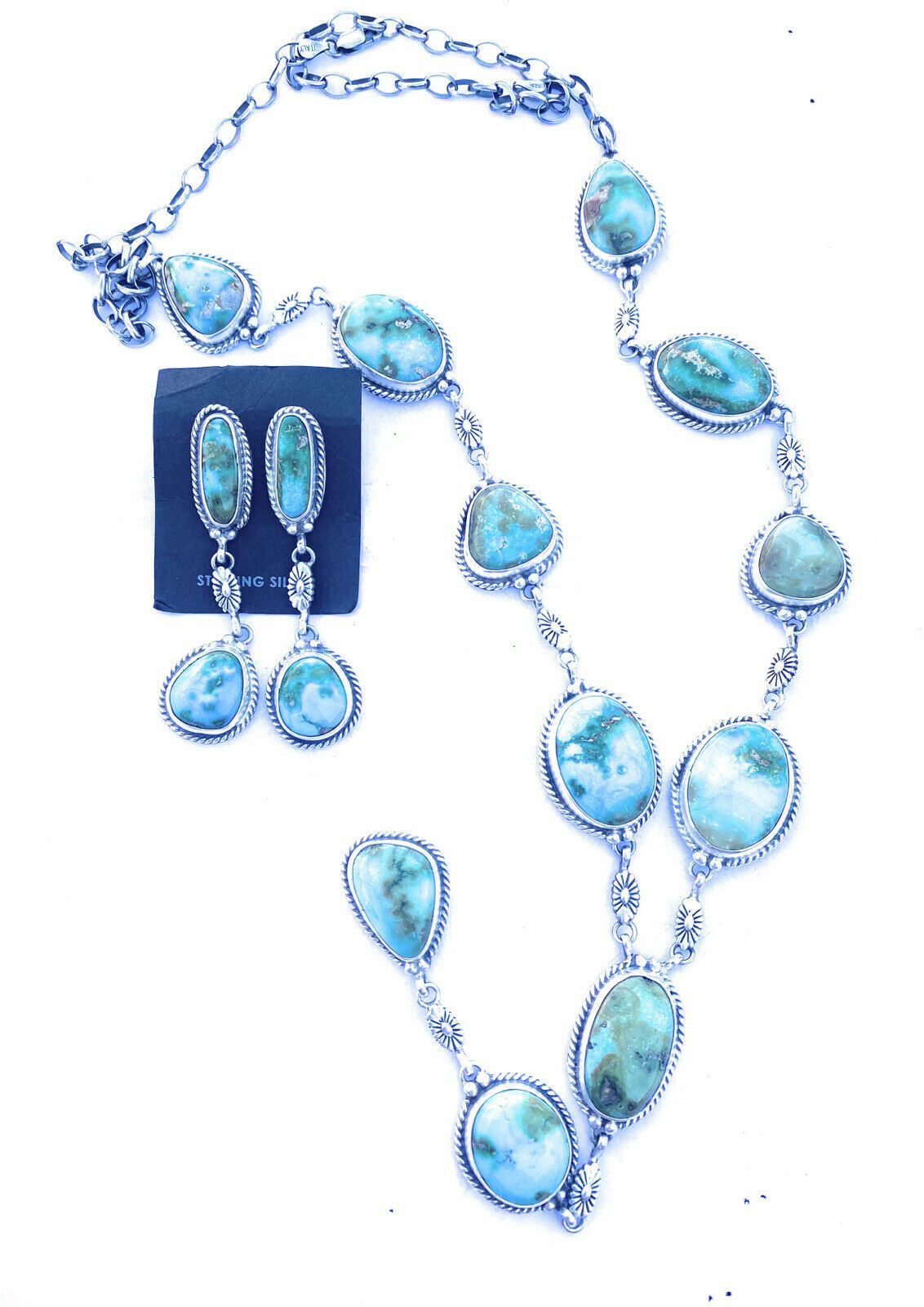 Stunning Navajo Sterling Silver & Sonoran Mountain Turquoise Necklace Set