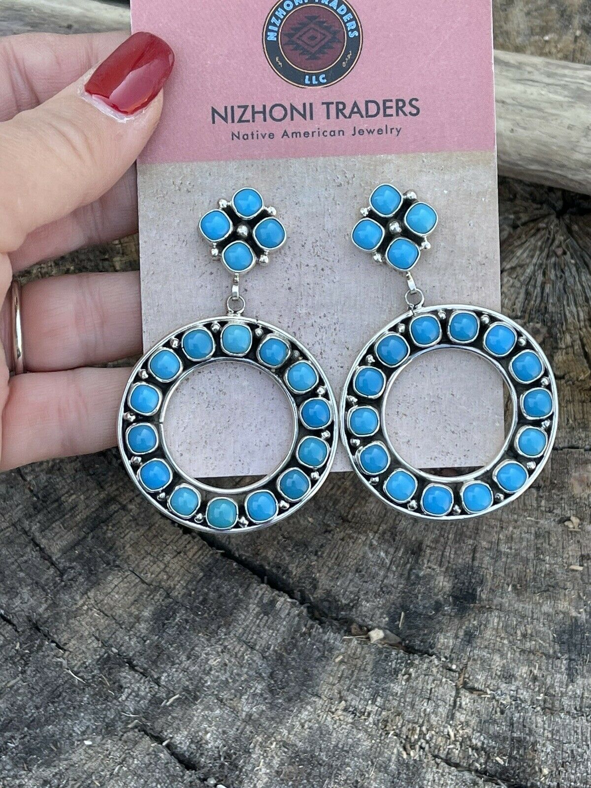 Navajo Natural Sleeping Beauty Turquoise Sterling Dangle Earrings Artist