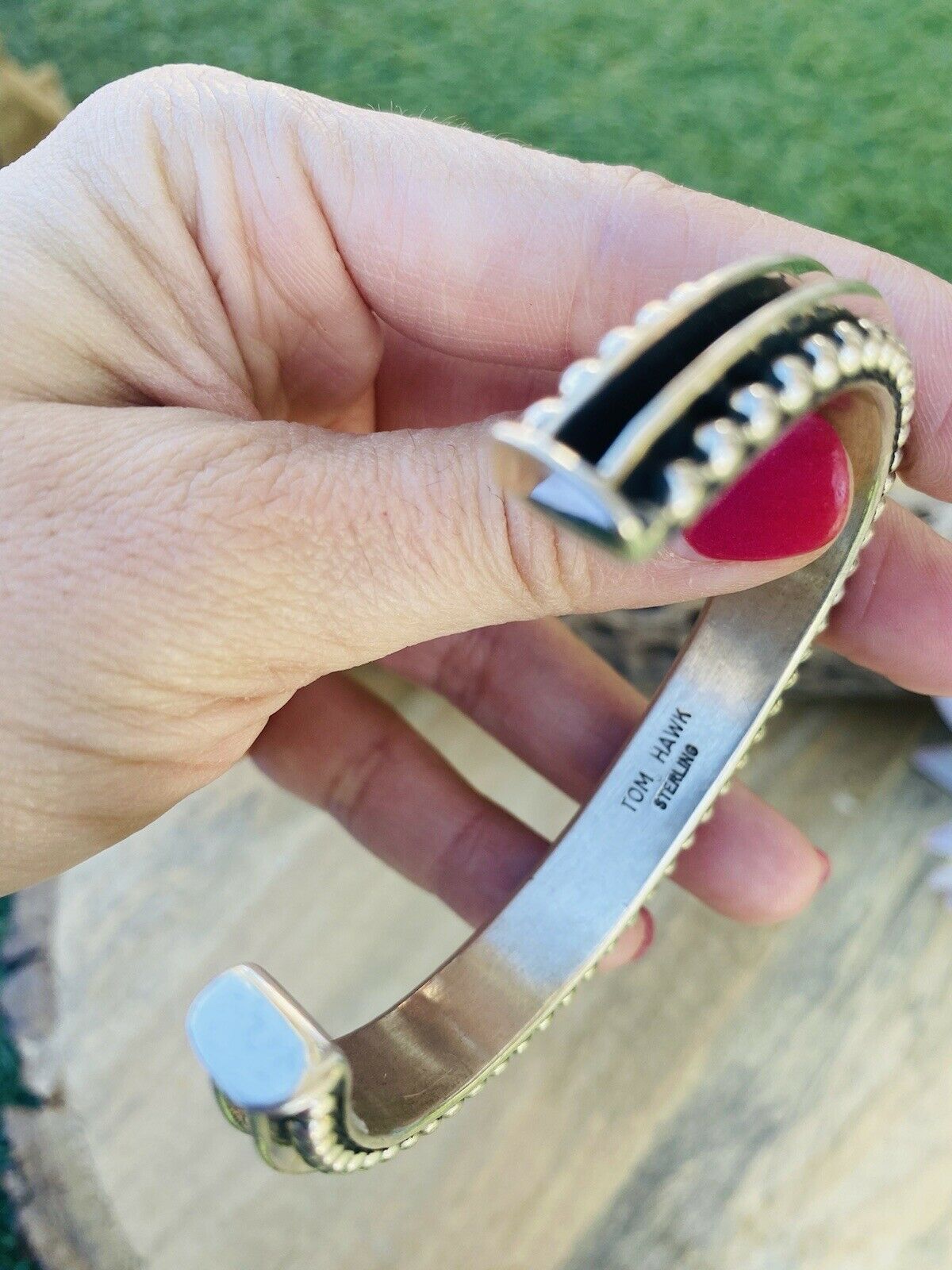 Navajo Hand Crafted Sterling Silver Cuff Bracelet By Tom Hawk