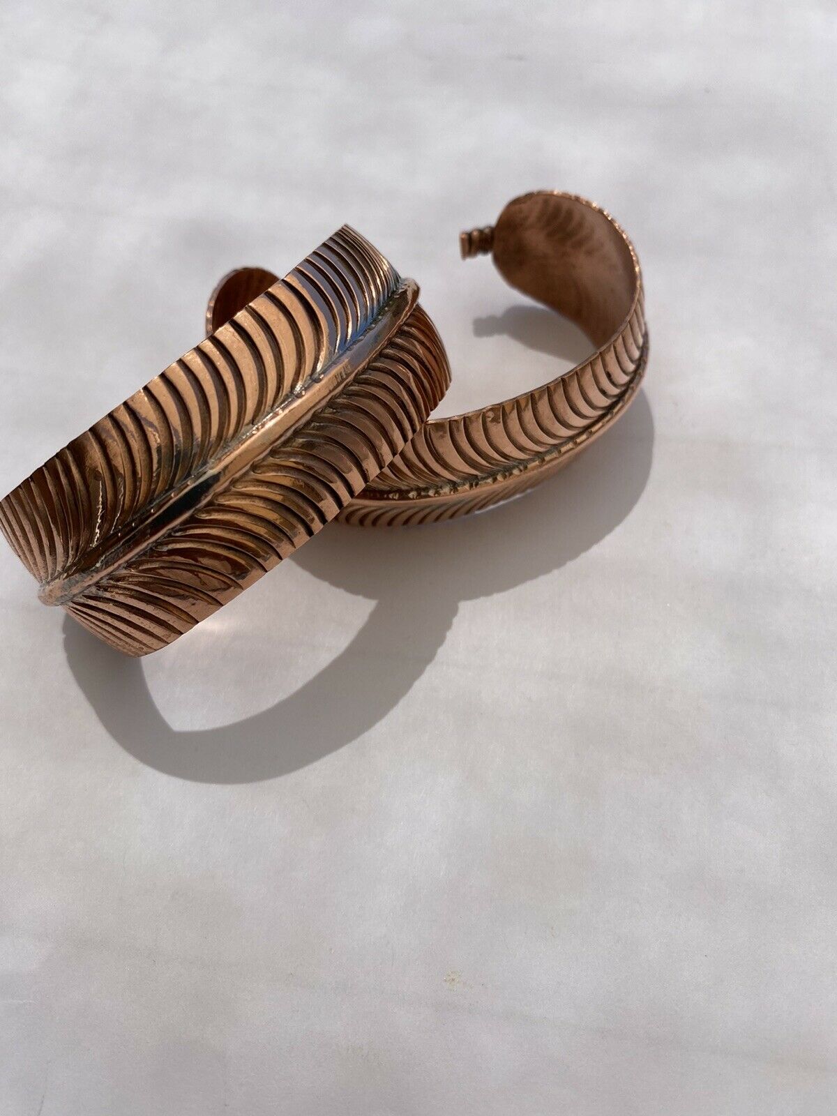Navajo Copper Hand Stamped Feather Bracelet Cuff