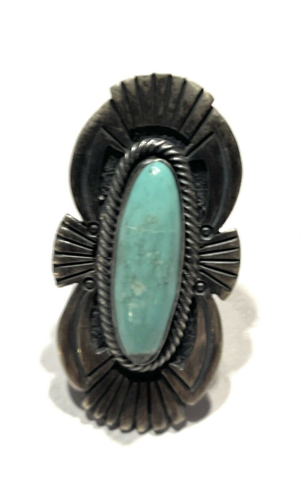 Navajo Sterling Silver Turquoise Nouveau Statement Ring Sz 8
