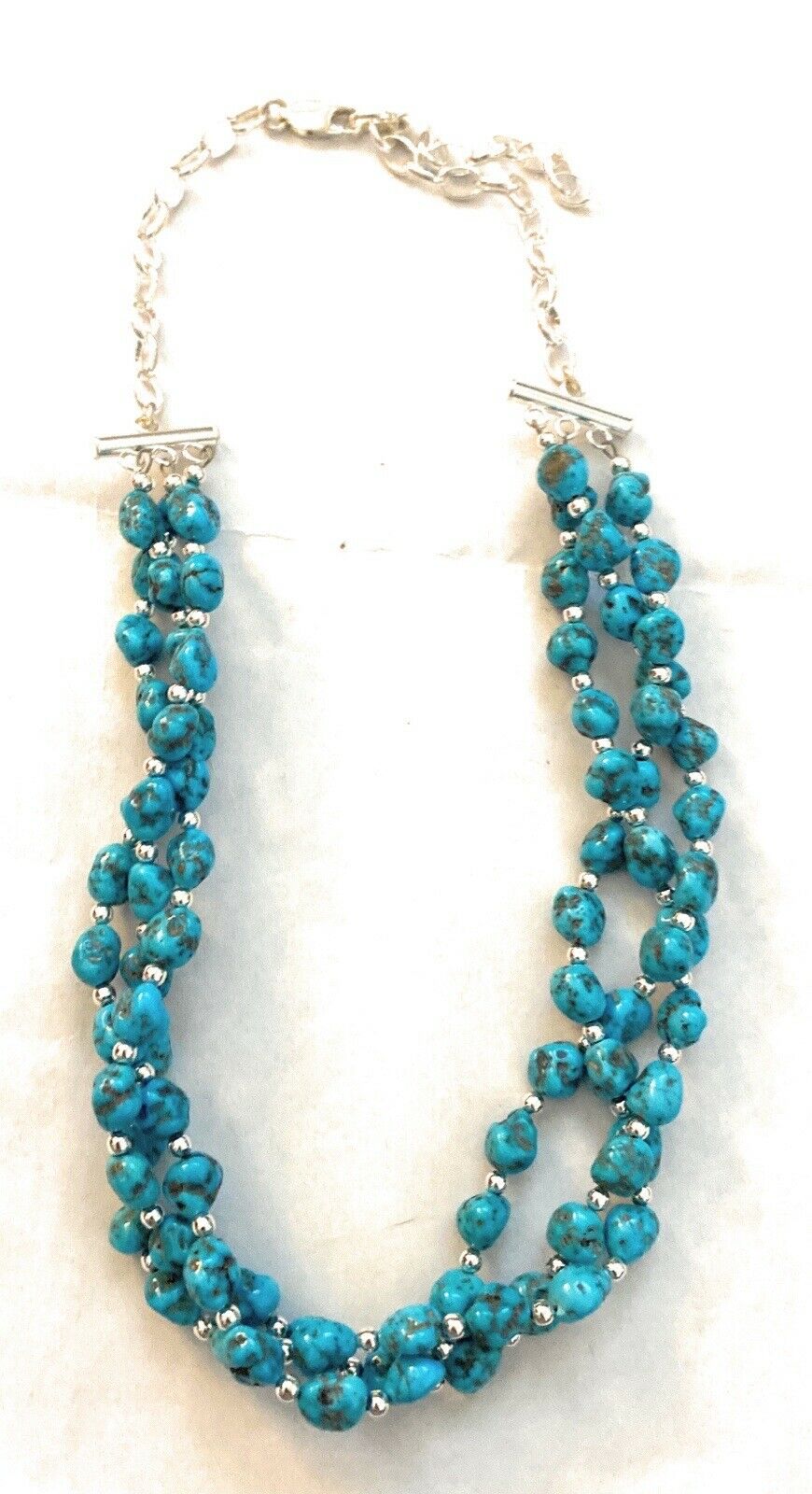 Navajo Sterling Silver & Natural Sleeping Beauty Turquoise Nugget Necklace