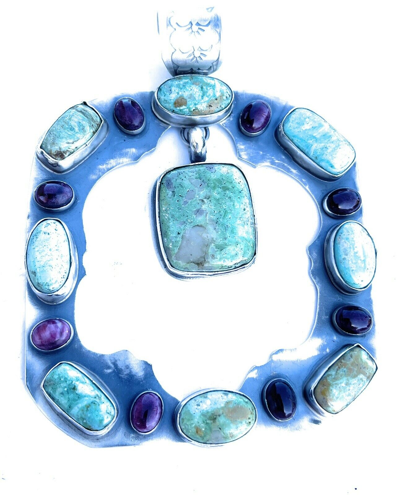 Beautiful Navajo Sterling Silver Royston Stone & Purple Pendant Signed