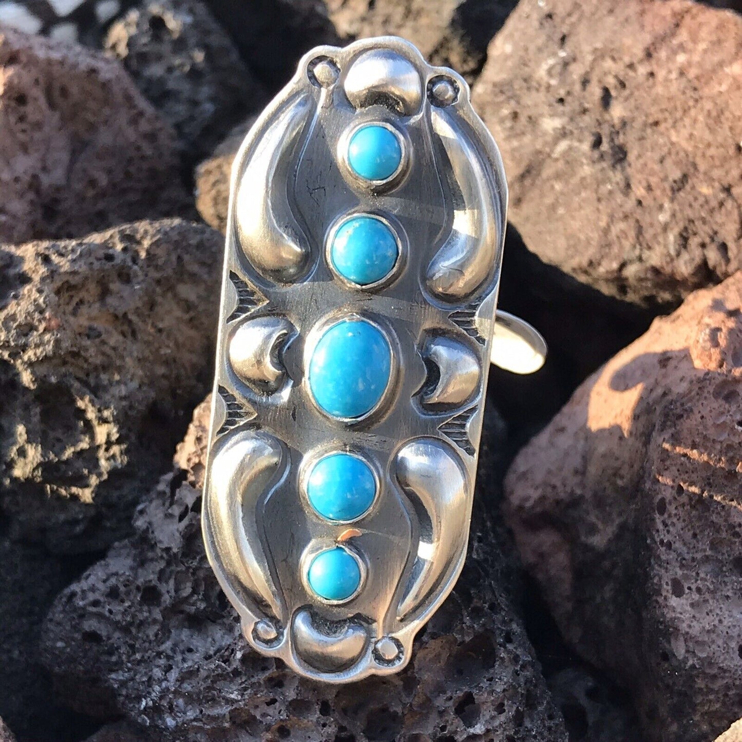 Navajo Sterling Silver Turquoise 5 Stone Ring