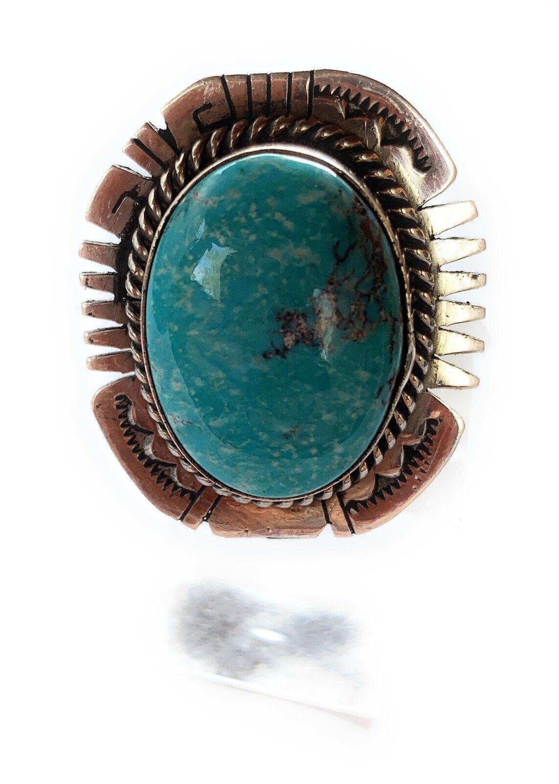 Navajo Kingman Turquoise Stamped Sterling Silver Signed Statement Ring