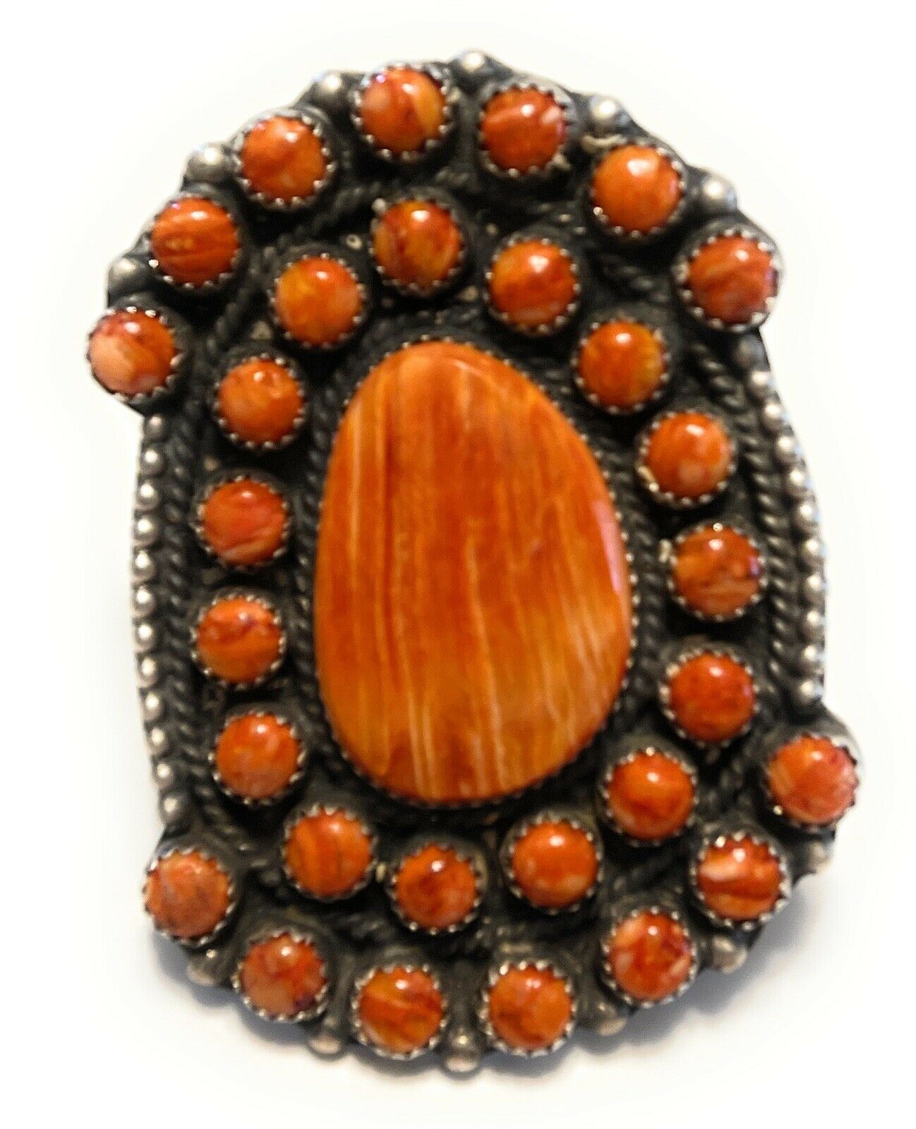 Navajo Sterling Silver Orange Spiny Cluster Jumbo Ring Sz 7.5