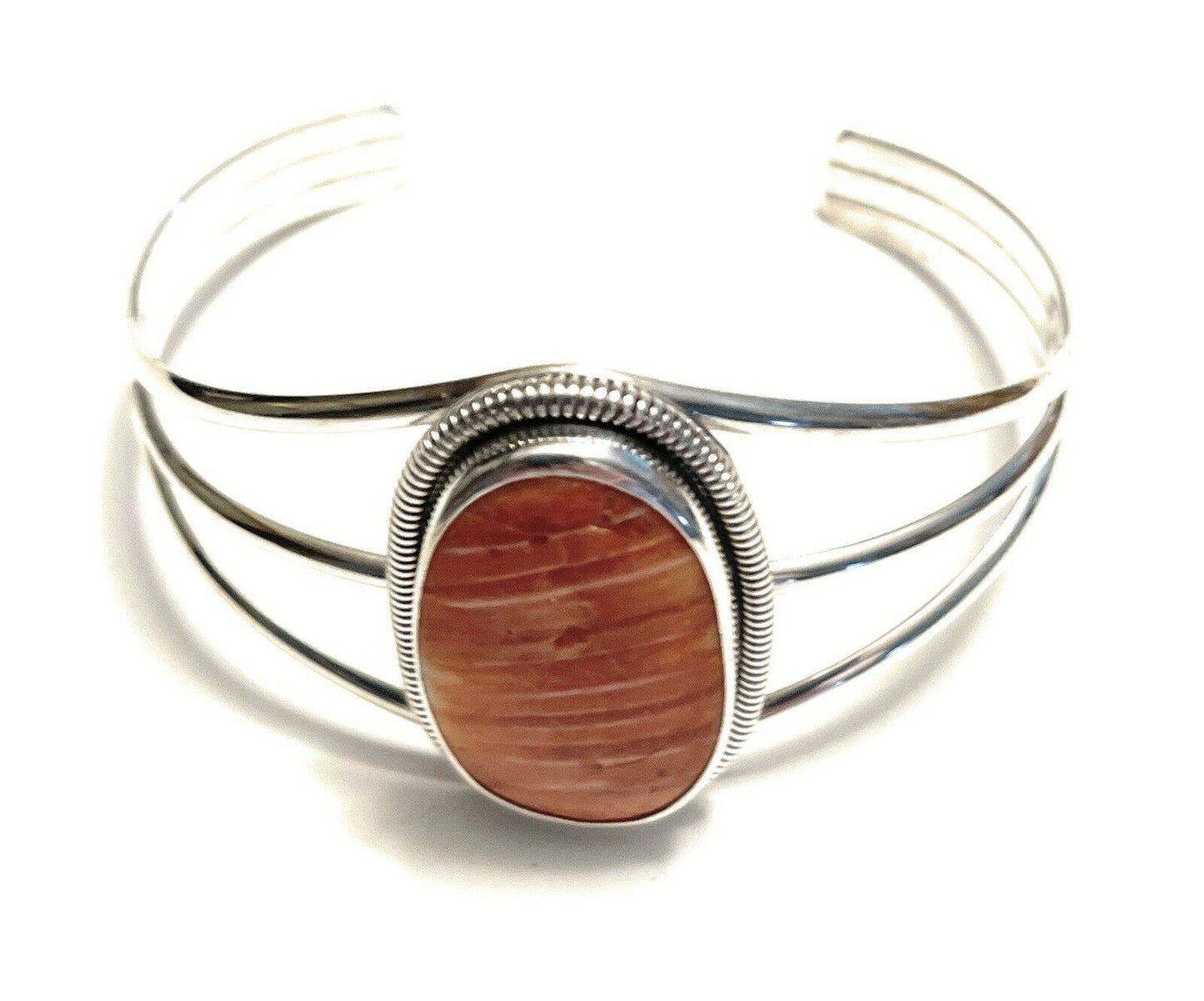 Navajo Orange Spiny Sterling Silver Cuff Bracelet Stamped Wydell Billie