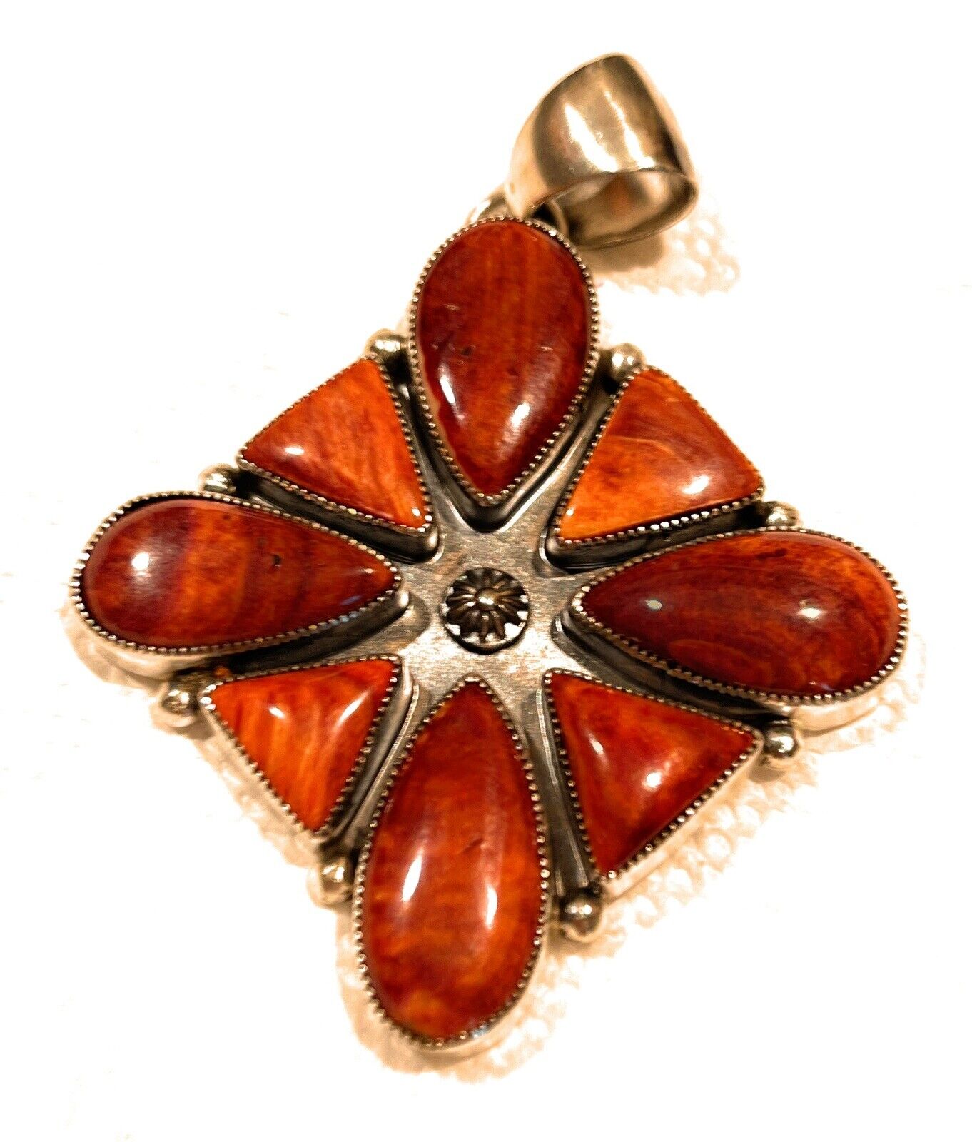 Navajo Sterling Silver Orange Spiny Jumbo Cluster Pendant