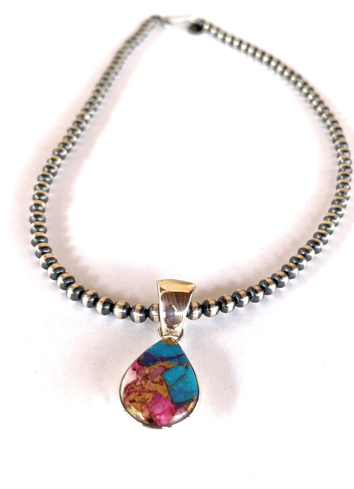 Navajo Pink Dream Mohave & Sterling Silver Handmade Tear Drop Pendant