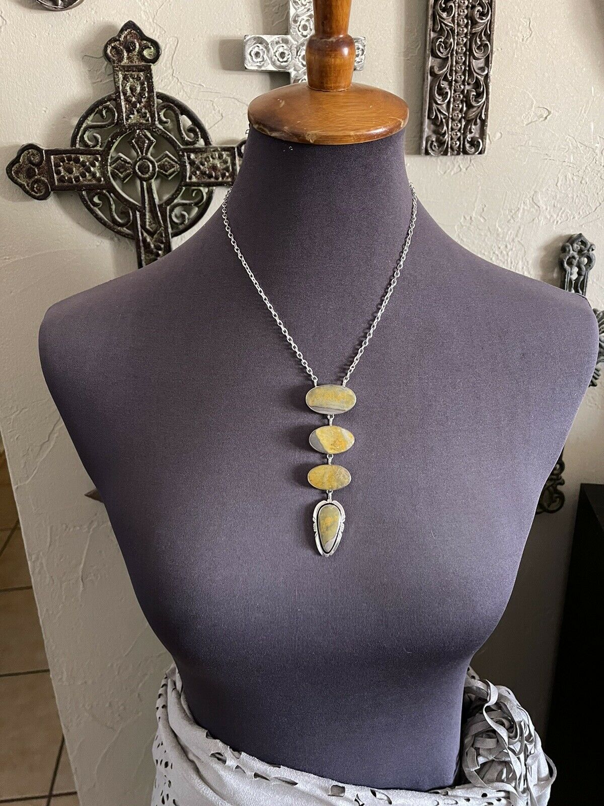 Navajo Bumblebee & Sterling Silver Lariat Necklace