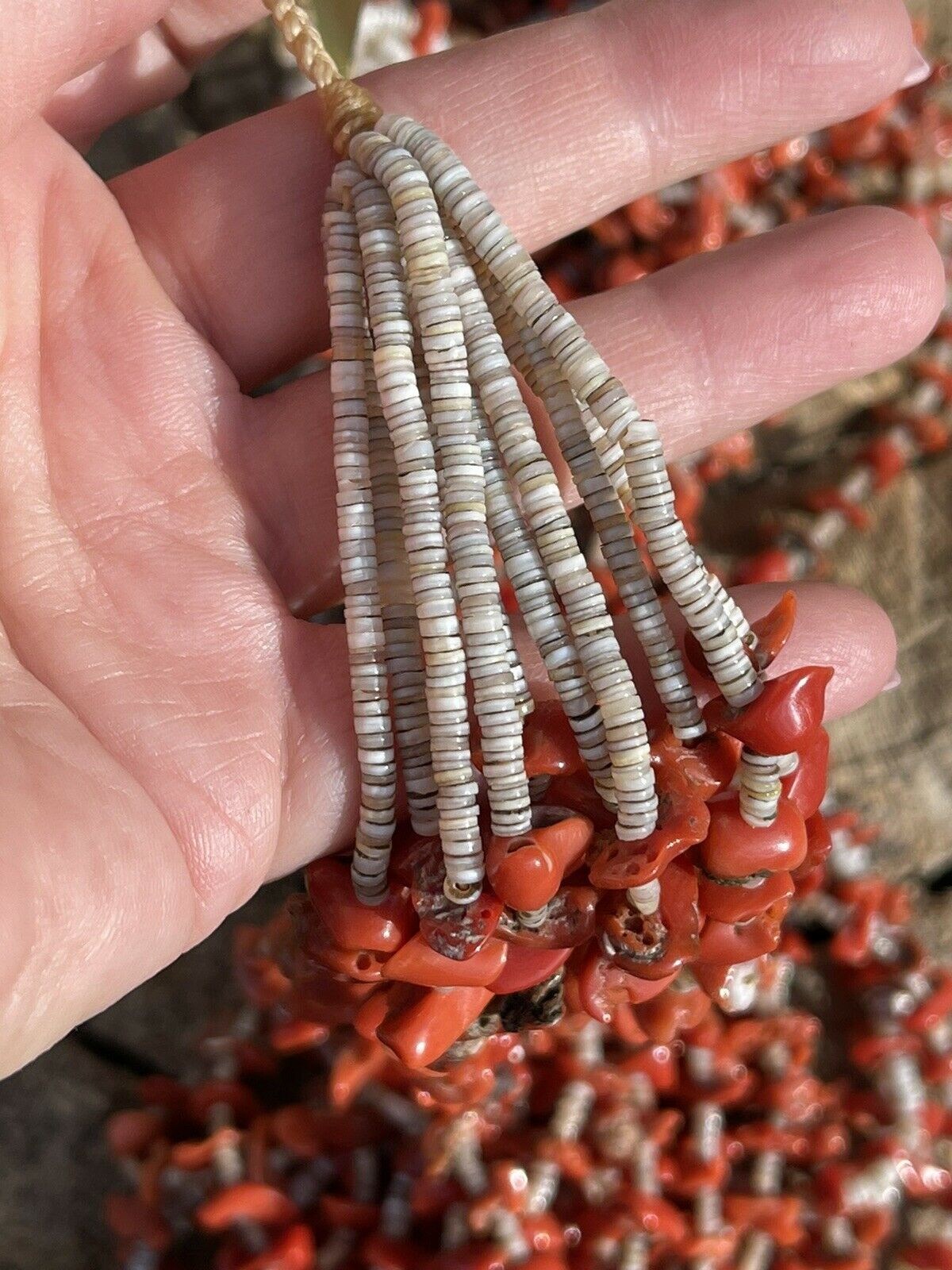 Vintage Old Pawn Navajo Natural Coral Beaded Turquoise & Heishi Necklace