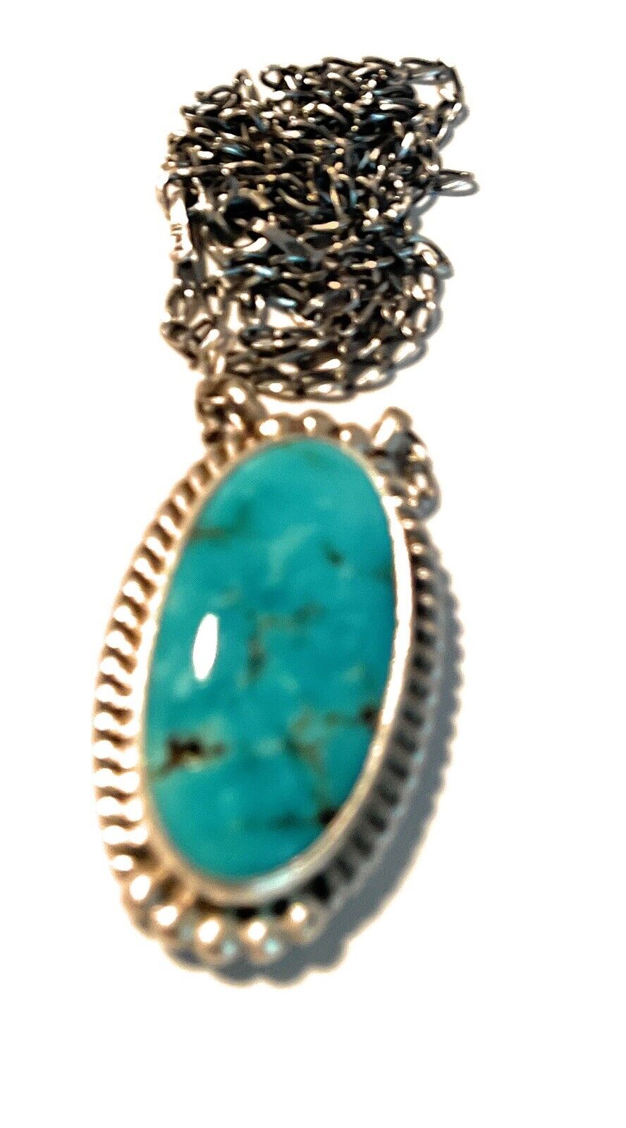 Navajo Sterling Silver And Turquoise Stone Southwest Necklace Signed