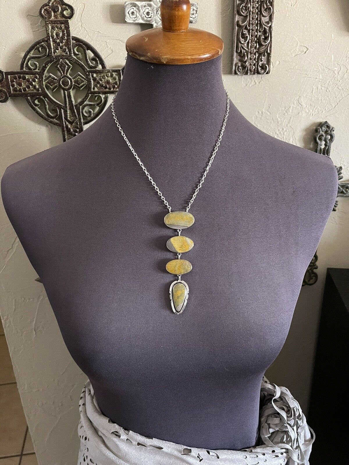 Navajo Bumblebee & Sterling Silver Lariat Necklace