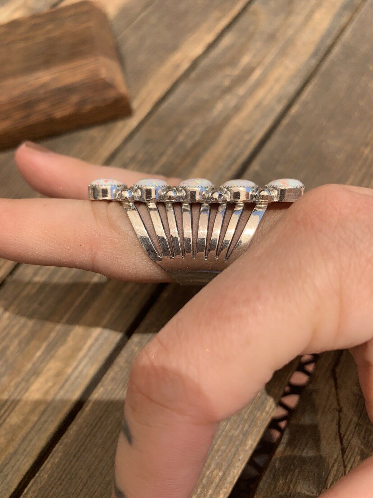 Navajo White Opal & Sterling Silver Climber Ring