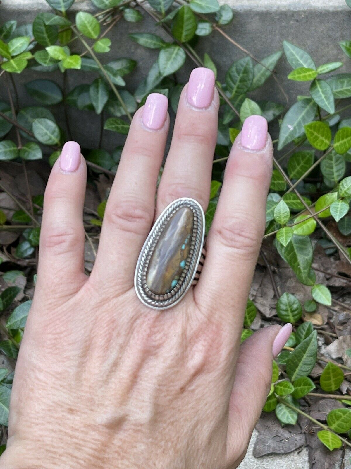 Navajo Southwest Ribbon Turquoise & Sterling Silver Spider Ring Size 10 Signed