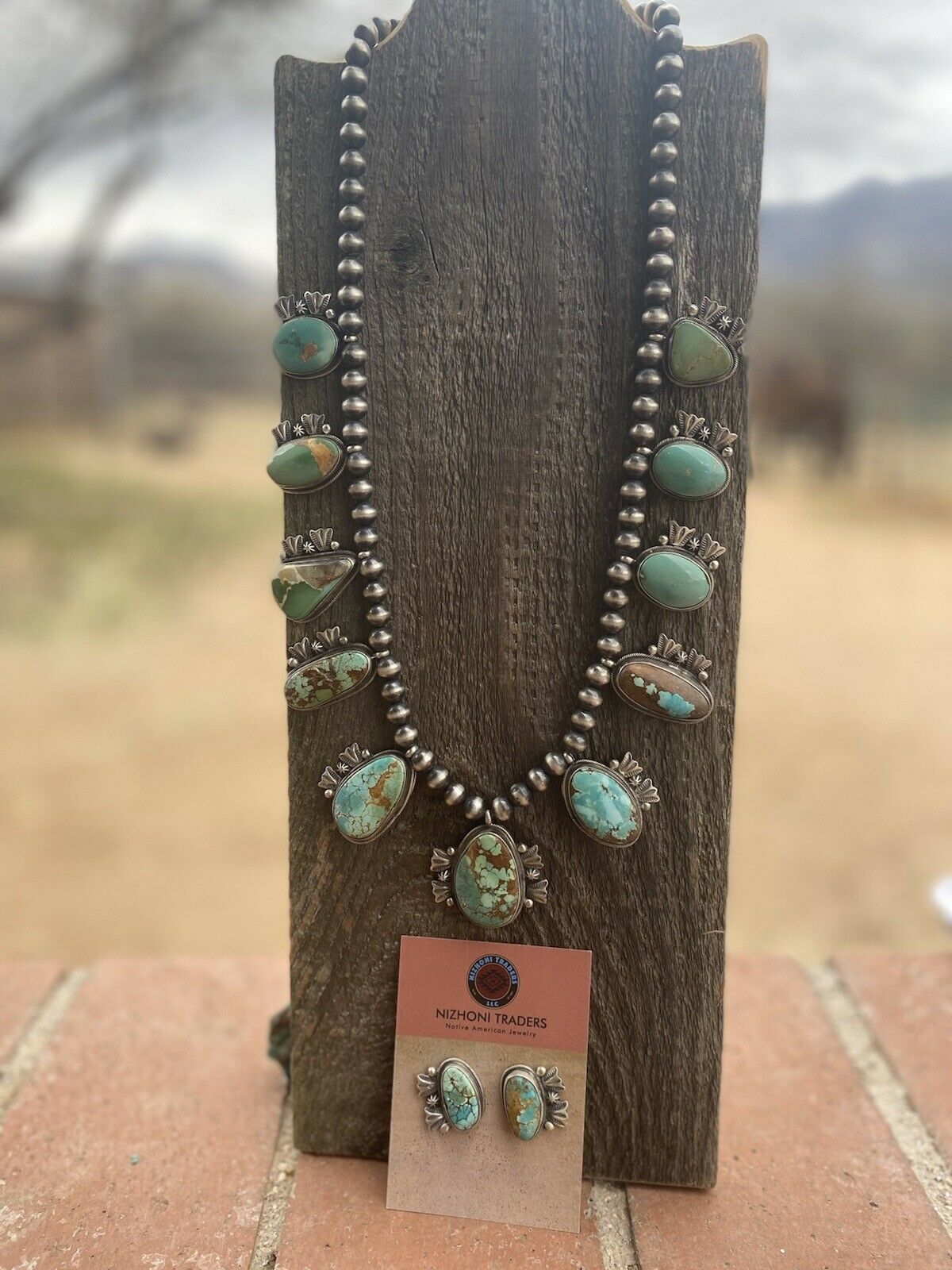 Stunning Navajo Sterling Silver Royston Turquoise Necklace & EarrIng Set